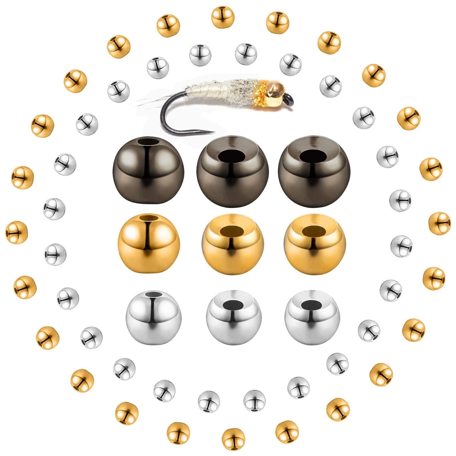 Skylety 120 Pieces Fly Tying Beads with a Plastic Box Tungsten Beads Round Ball Weights Head Ball Fly Tying Materials