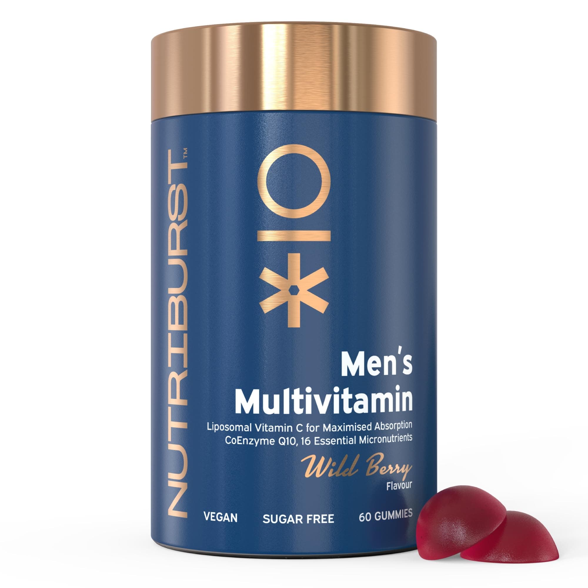 Nutriburst Men’s Multivitamin - Immune System & Mental Performance - Contains 16 Micronutrients; B2, B3, B5, B6, B12, A, C, D - Vegan Sugar Free Supplement - 60 Berry Gummies - 1 Month Supply
