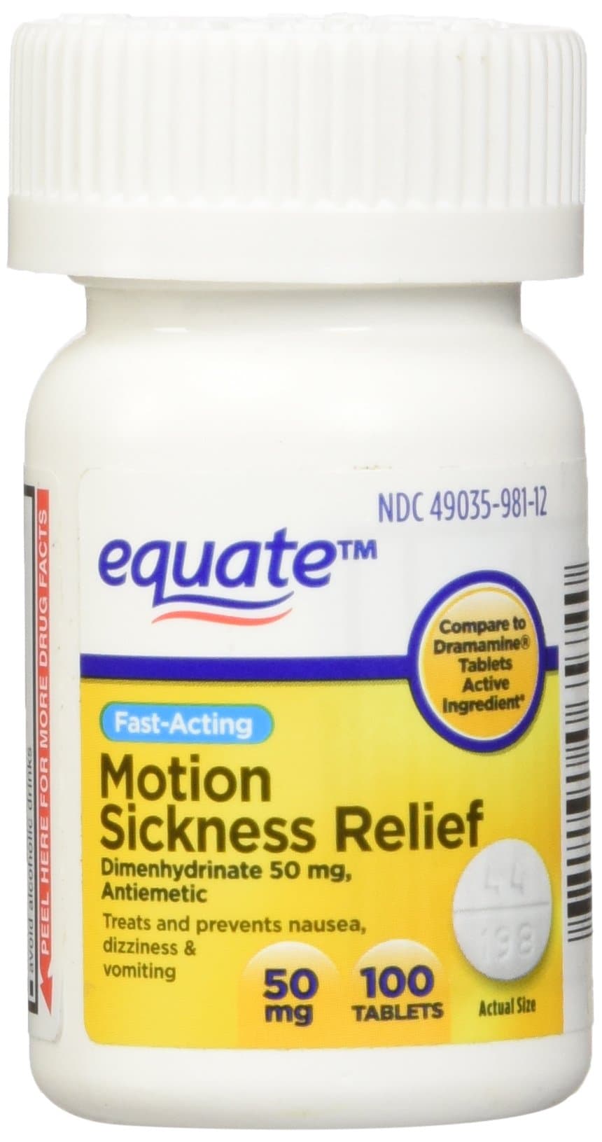Equate Motion Sickness 50 mg 100 Tablets (Compare to Dramamine) (1)