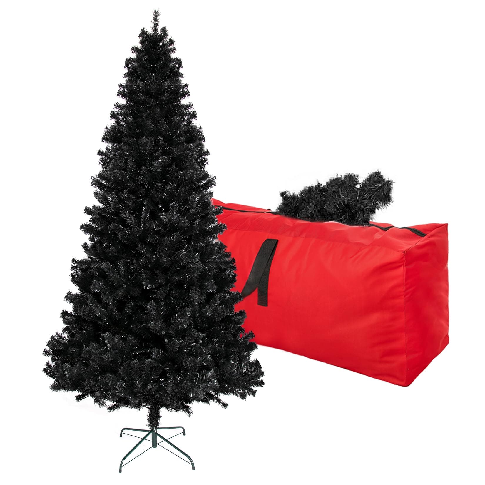 5ft Black Artificial Halloween Tree, Christmas Tree with 600 Branch Tips, Xmas Tree with Fold-Able Base Stand, Premium North Valley Spruce for Home, Office, Shop Decoration