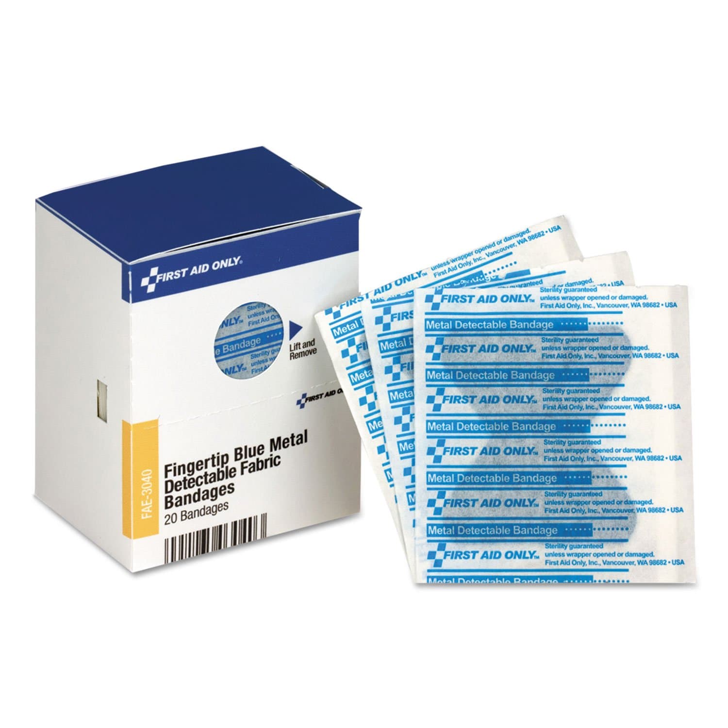 Pac-Kit by First Aid Only FAE-3040 SmartCompliance Refill Blue Metal Detectable Fingertip Bandages, 20 Count