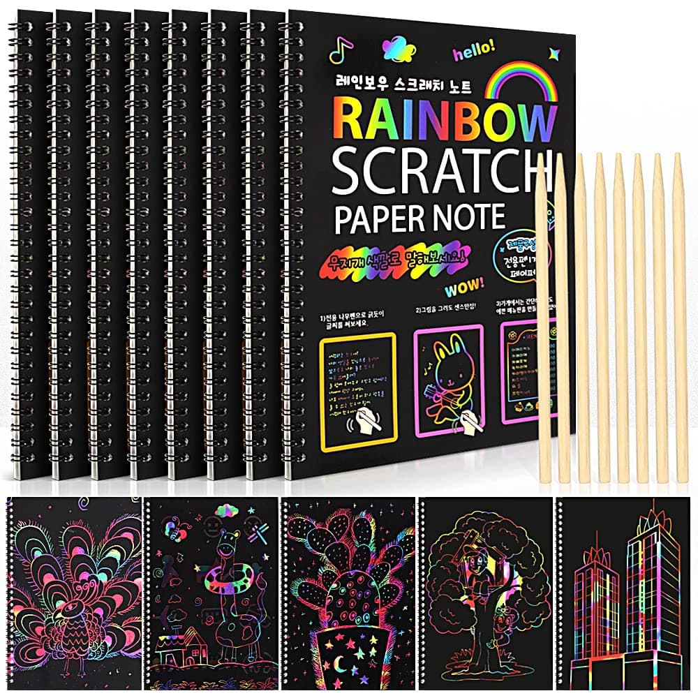 8 Pack Scratch Arts Drawing Notebook Paper for Kids Art Supplies, Large Rainbow Scratch and Sketch Books Set for Kids Party Favors