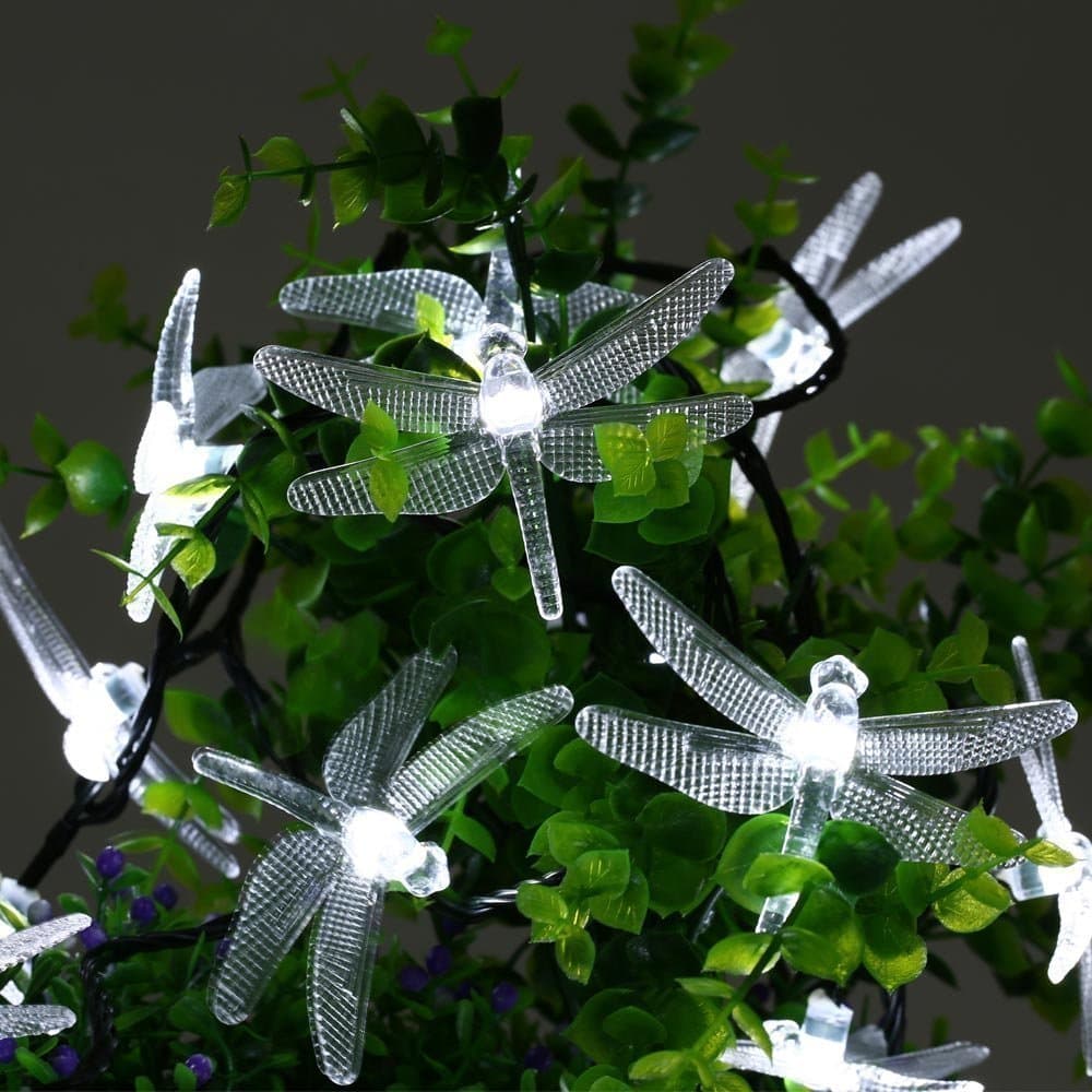 EONANT Dragonfly Lights, 20FT/6M 30 LED Solar String Lights with 2 Modes Lights Waterproof for Outdoor, Garden, Christmas Decorations (White)