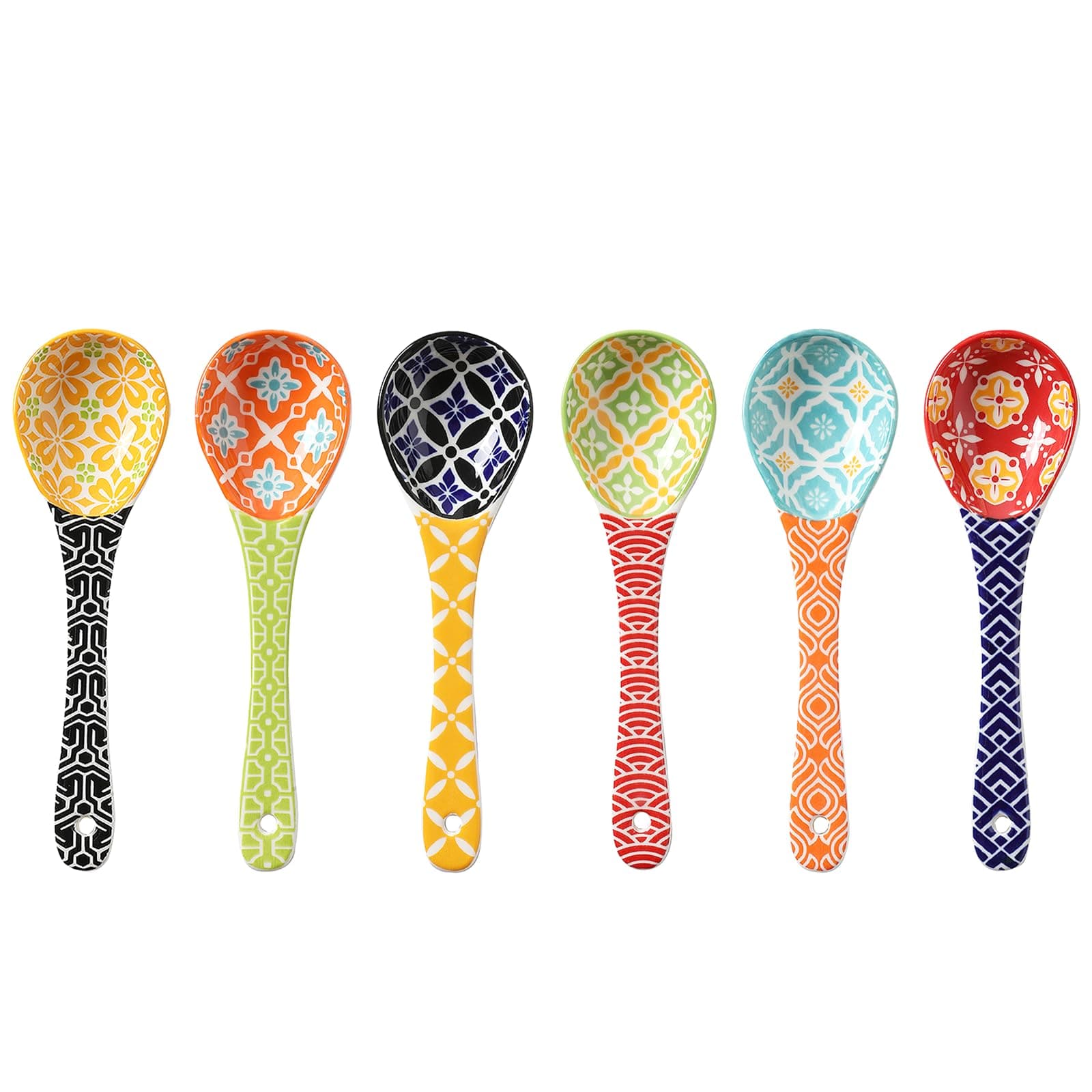 Ceramic Small Serving Spoons, Colorful Soup Spoon Set for Cereal, Yogurt, Dips, Ice Cream, Ramen, Dishwasher & Microwave Safe, Cute Decorative Spoon Set of 6