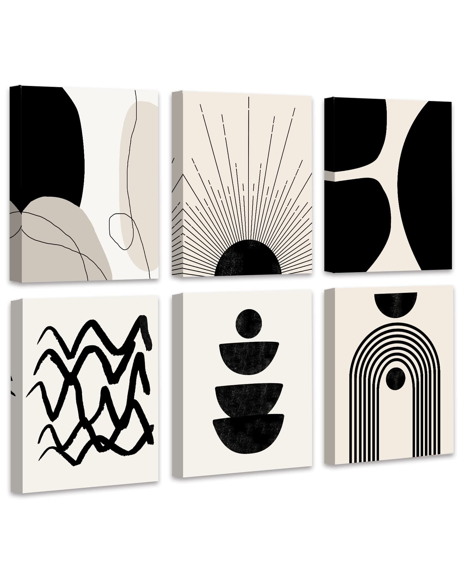 𝗗𝗿𝘀𝗼𝘂𝗺 Abstract Boho Wall Art Minimalist Geometric 𝗙𝗿𝗮𝗺𝗲𝗱 Wall Decor Boho Room Decor Black Brown Beige Line Art Canvas Painting Mid Century Modern Prints Bohemian Posters for Living Room Bedroom