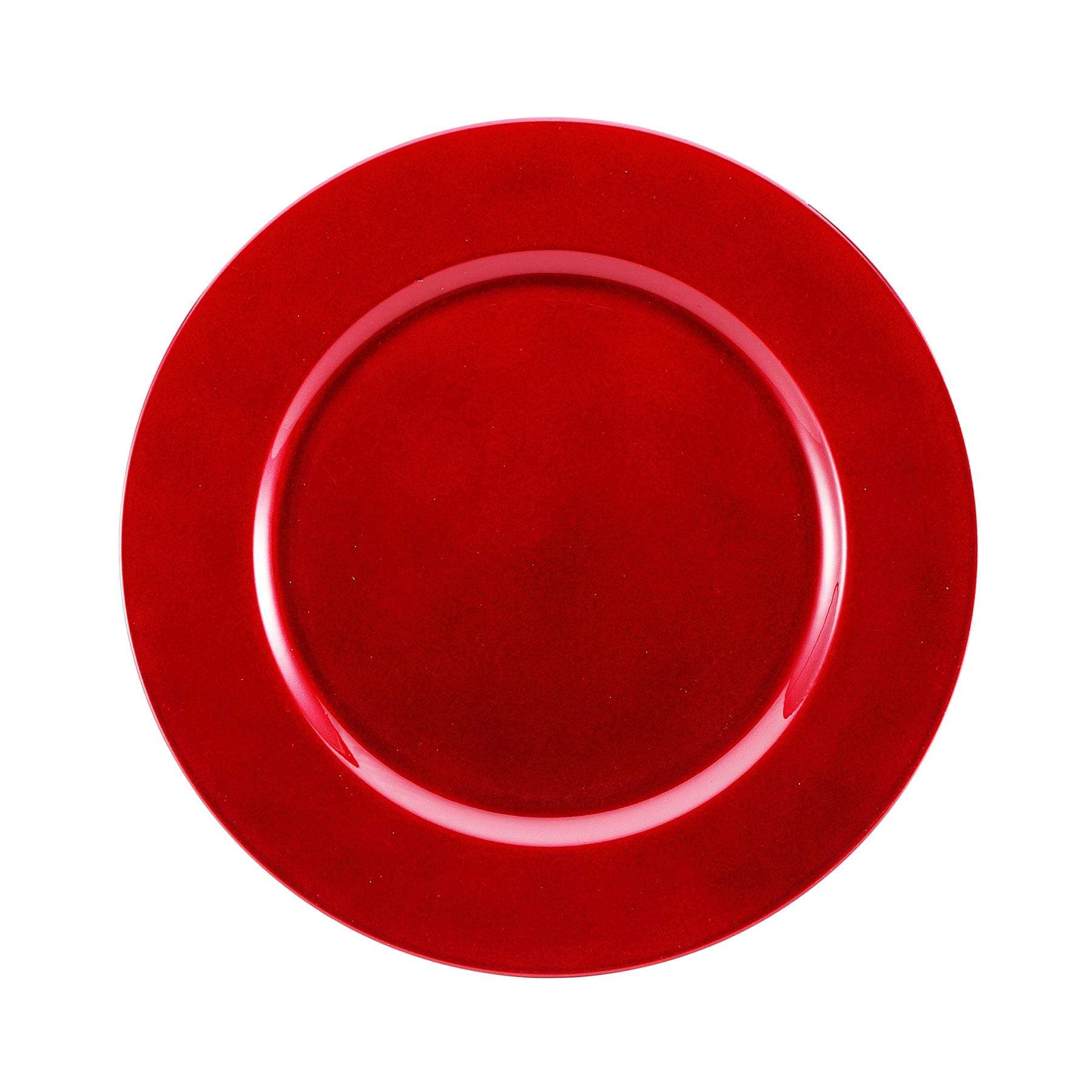 Decorative Reusable Plastic Charger Plates - Metallic Red Shimmer Effect - 33cm Diameter - Set of 6 Plates