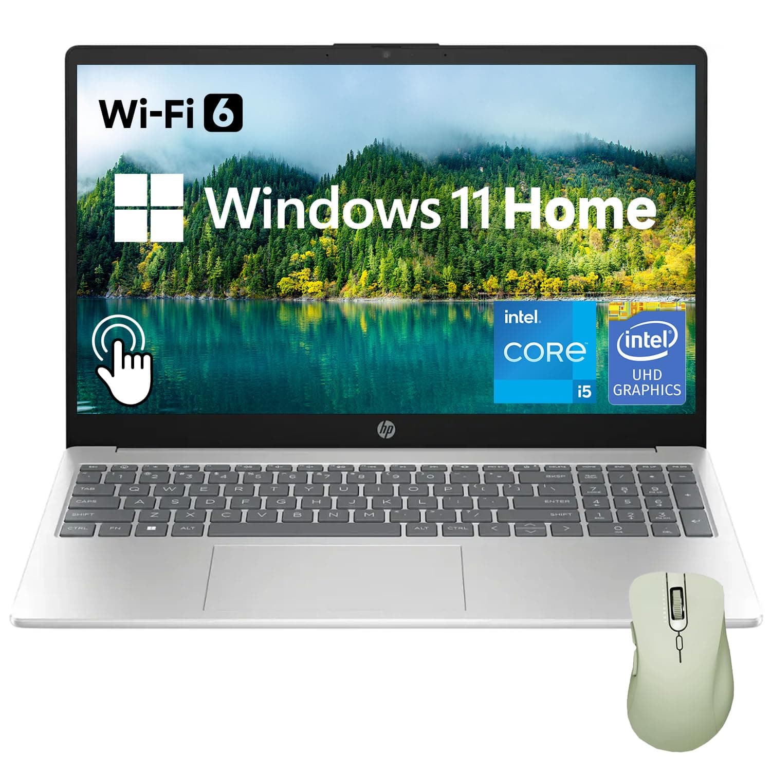 HP (Upgraded) 15.6" HD Touchscreen Laptop, Intel Core i5-1235U, 16GB RAM, 1TB PCIe SSD, Webcam, HDMI, Numeric Keypad, Wi-Fi 6, Windows 11 Home, Silver, Bundle with Thunderobot ML101 Wireless Mouse