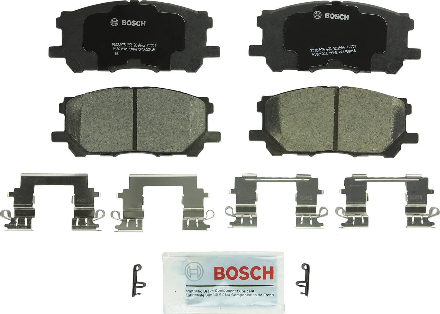 BOSCH BC1005 QuietCast Premium Ceramic Disc Brake Pad Set - Compatible with Select Lexus RX330, RX350, RX400h; Toyota Highlander; FRONT