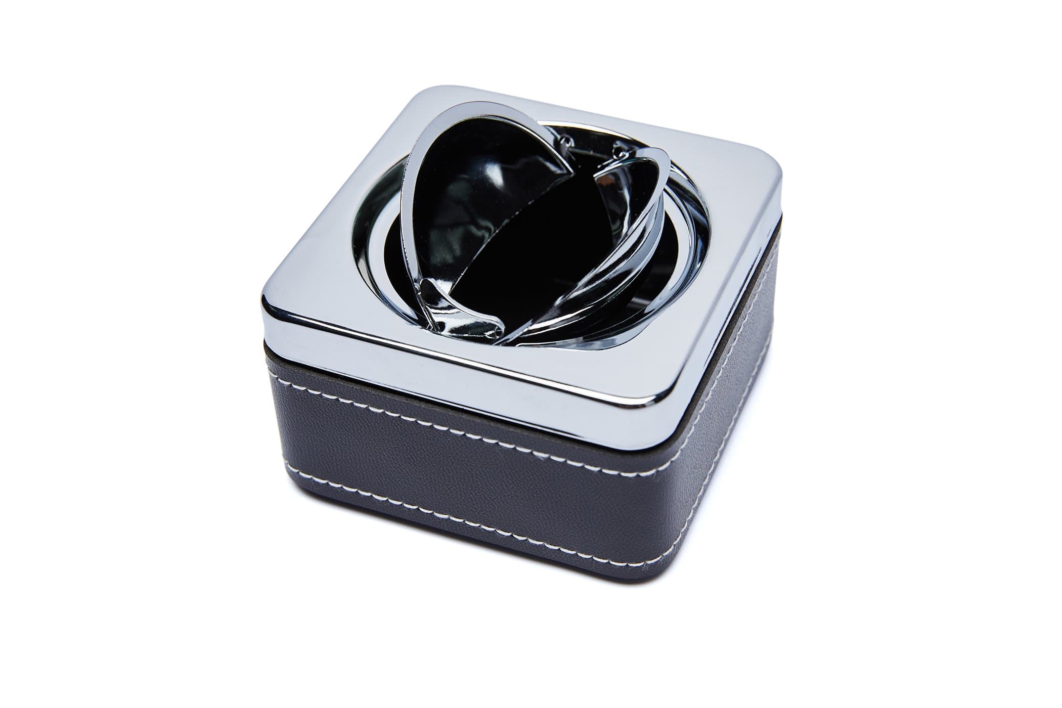 Buddha Smoking Accessories Round Push Down Cigarette Ashtray with Spinning Tray, Stainless Steel Ashtray with Black PU Crocodile Skin Wrap