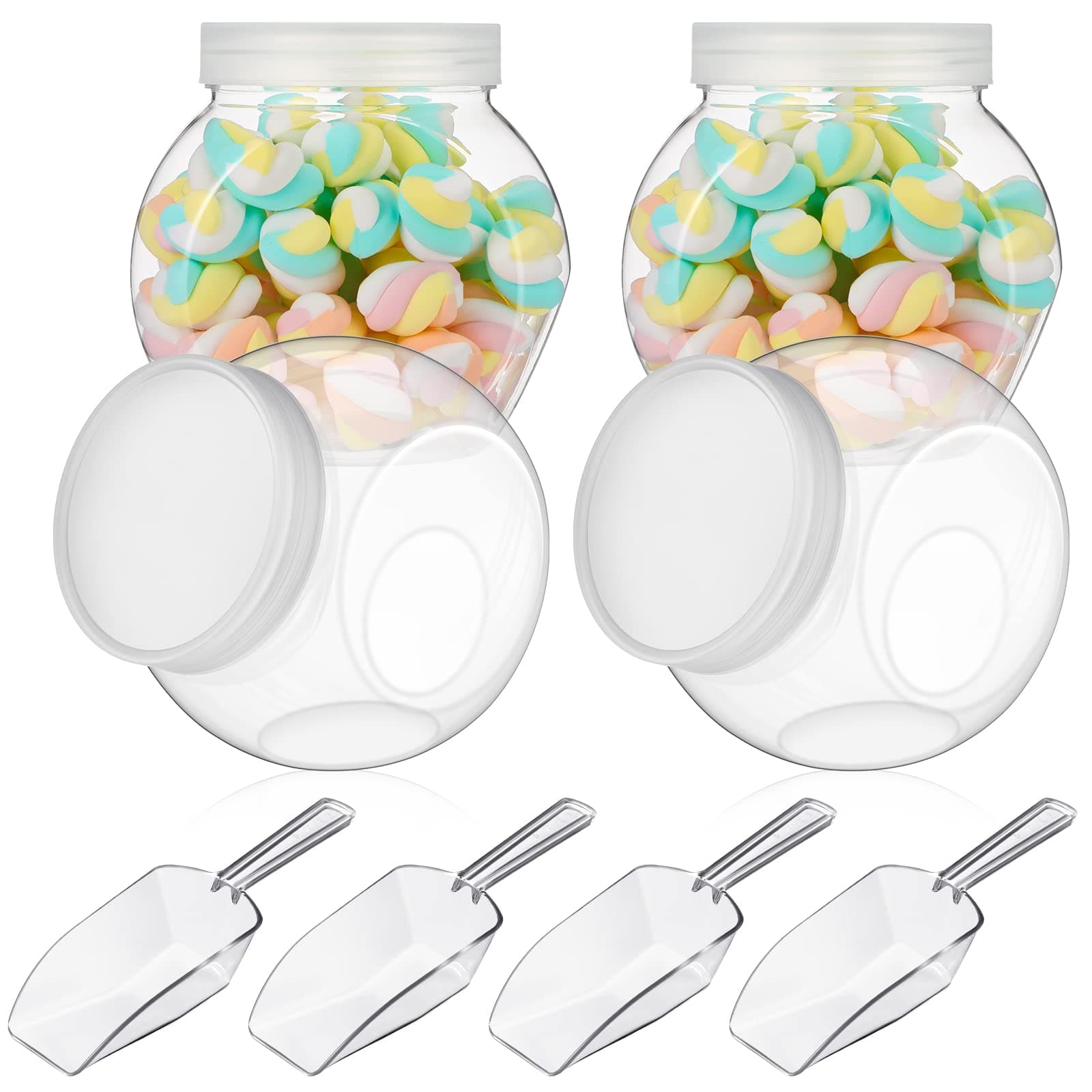 2 Sets Plastic Candy Jar with Lid for Candy Buffet with Mini Acrylic Plastic Kitchen Scoop 42 oz Clear Candy Container Plastic Cookie Jar for Kitchen Counter Decorative Plastic Jar with Lid