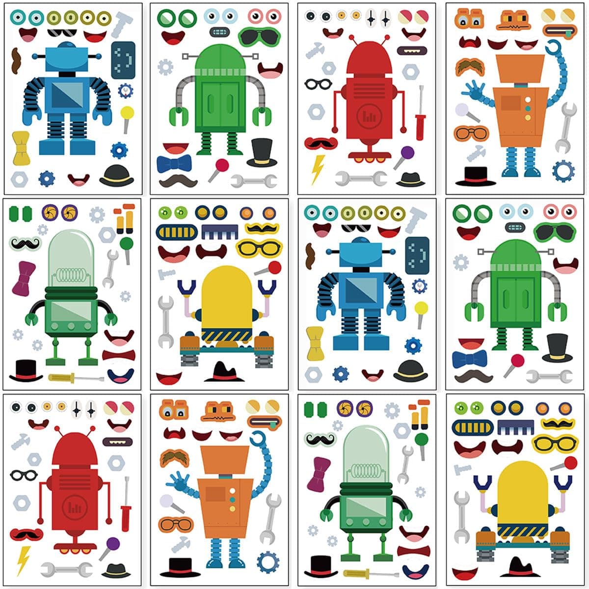 24 Sheets 8.27''×5.9'' Make Your Own Robot Stickers for Kids Toddlers, Make a Face Stickers for Kids Party Favors Activities
