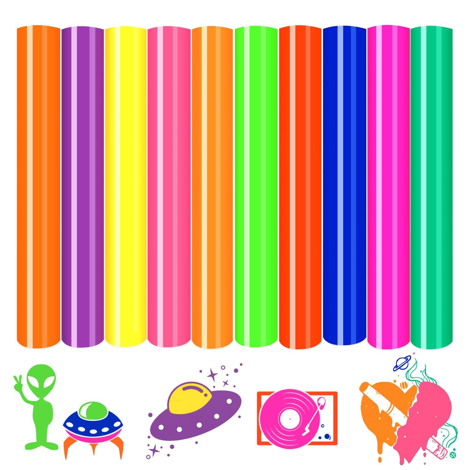 HTVSTD Neon HTV Heat Transfer Vinyl -12'' x 10''10 Sheets Neon Iron On Vinyl Green Neon HTV Blue Neon Heat Transfer Vinyl for T-Shirts