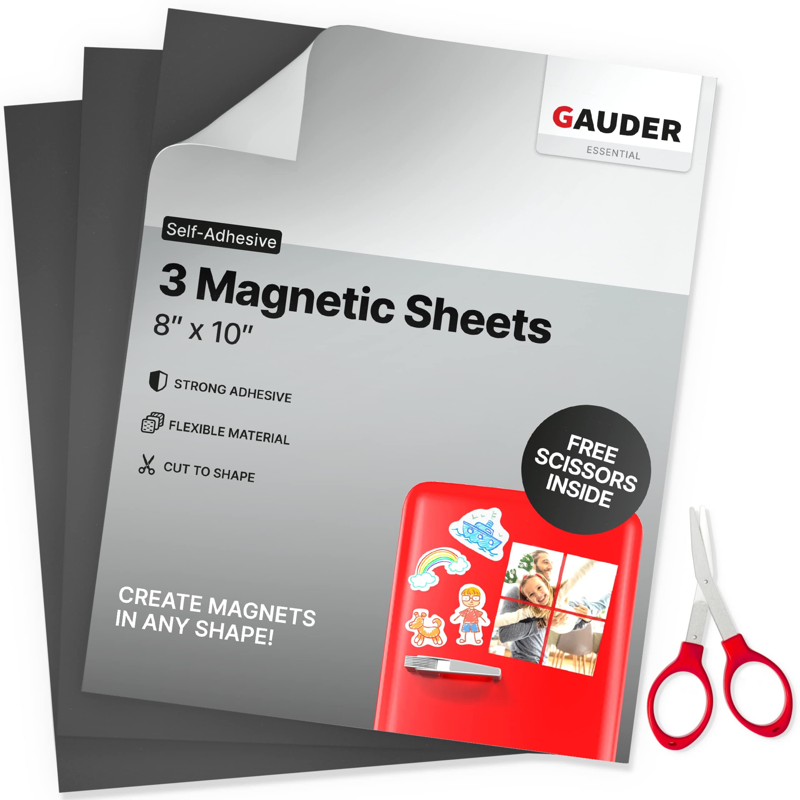 GAUDER Magnetic Sheets with Adhesive Backing (8' x 10') | Black Adhesive Magnetic Sheets (3 Pieces)