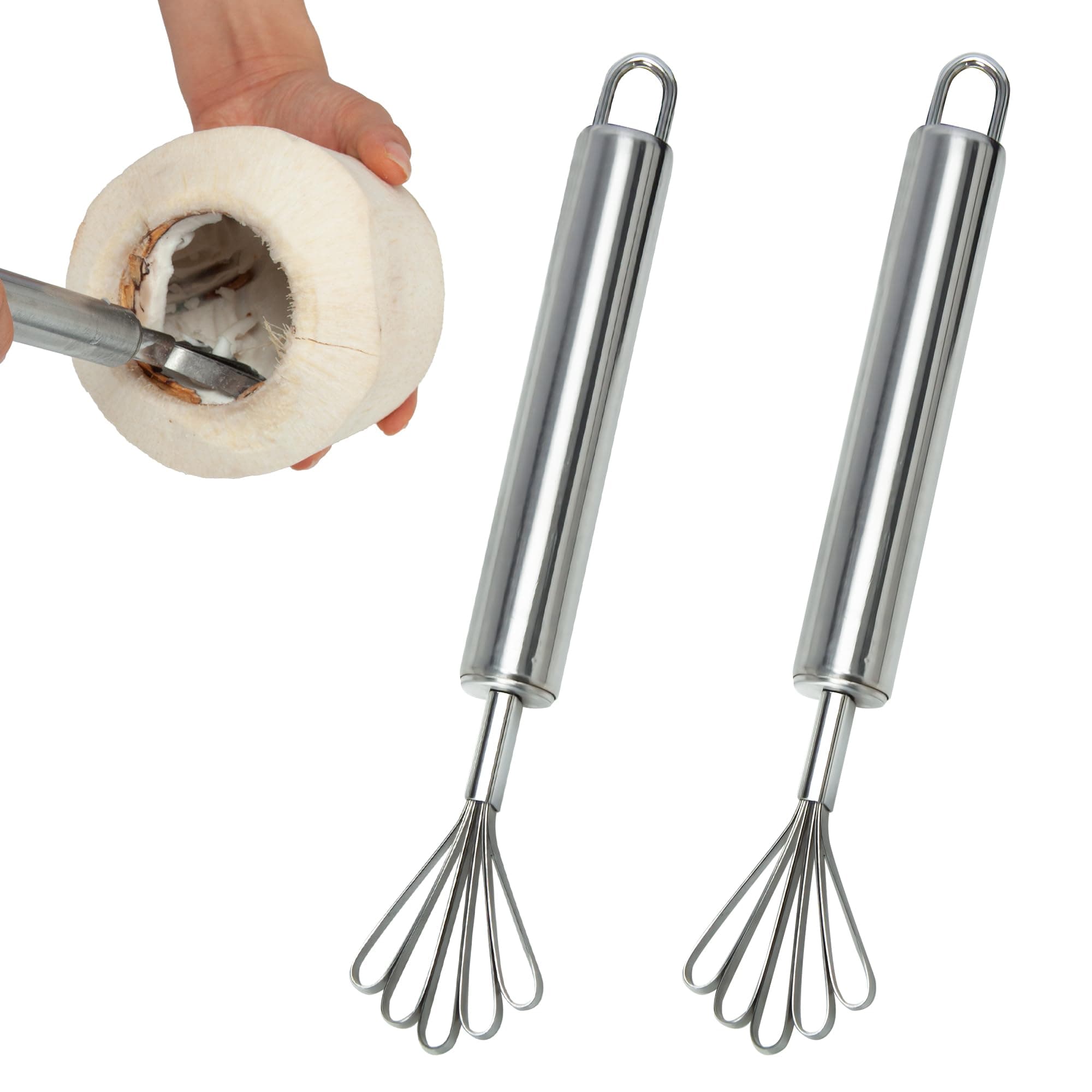 2 Pack Stainless Steel Coconut Meat Scraper, Multi-Purpose Coconut Planer, Food Grade Coconut Opener Meat Removal for Safe Opening of Young Green Coconuts