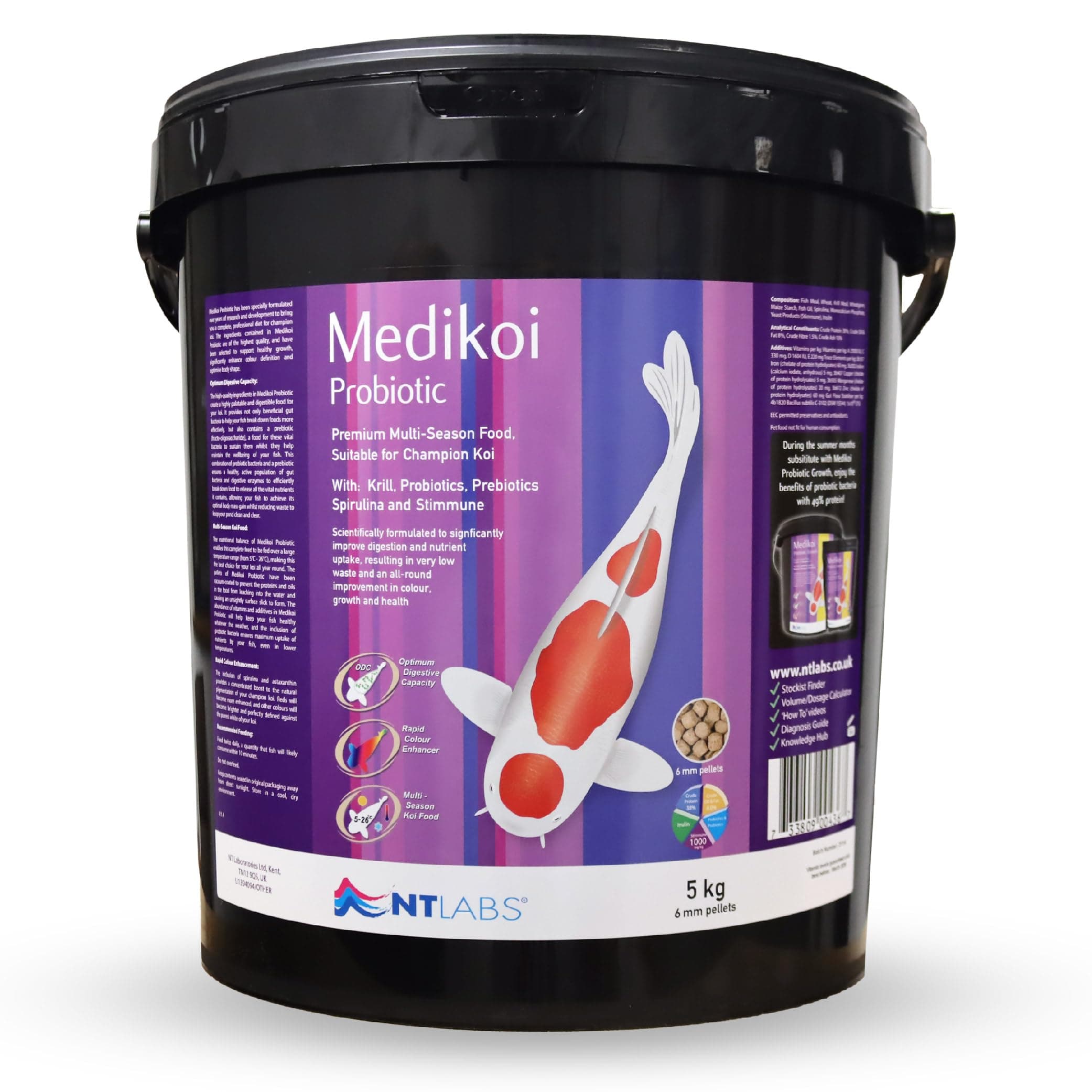 NT Labs Medikoi Probiotic Multi-Season, Complete Feed For All Pond Fish, Ideal For All Year Round Feeding, Rich in Probiotic Bacteria, Maintains Immune System, Koi Fish Food (6mm) (5 kg)