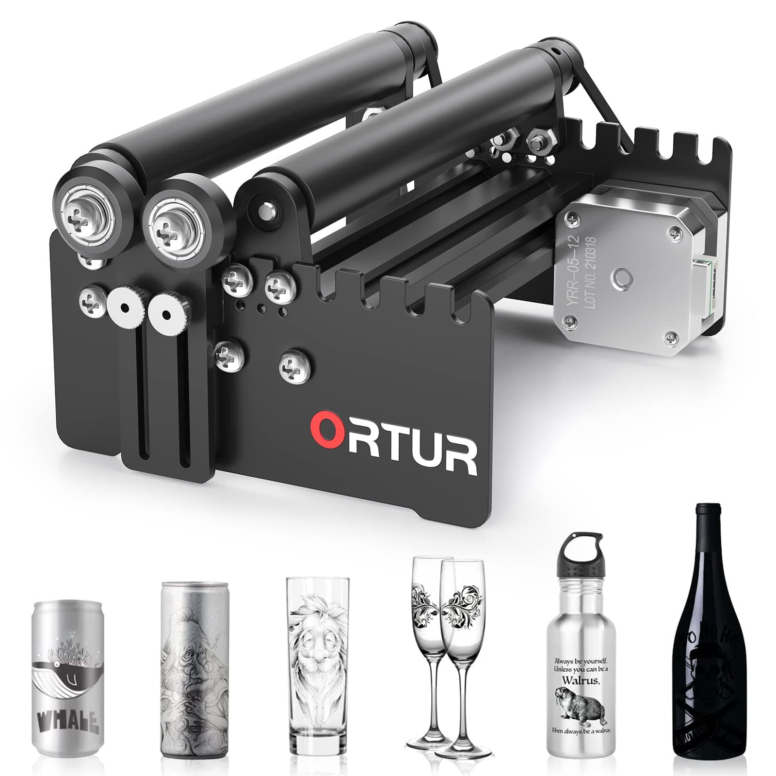 ORTUR Laser Rotary Roller, 360° Laser Engraver Y-axis Rotary Module for Engraving Cylindrical Objects Cans, 7 Adjustment Diameters, Min to 8mm, Compatible with Most Laser Engraving Machines
