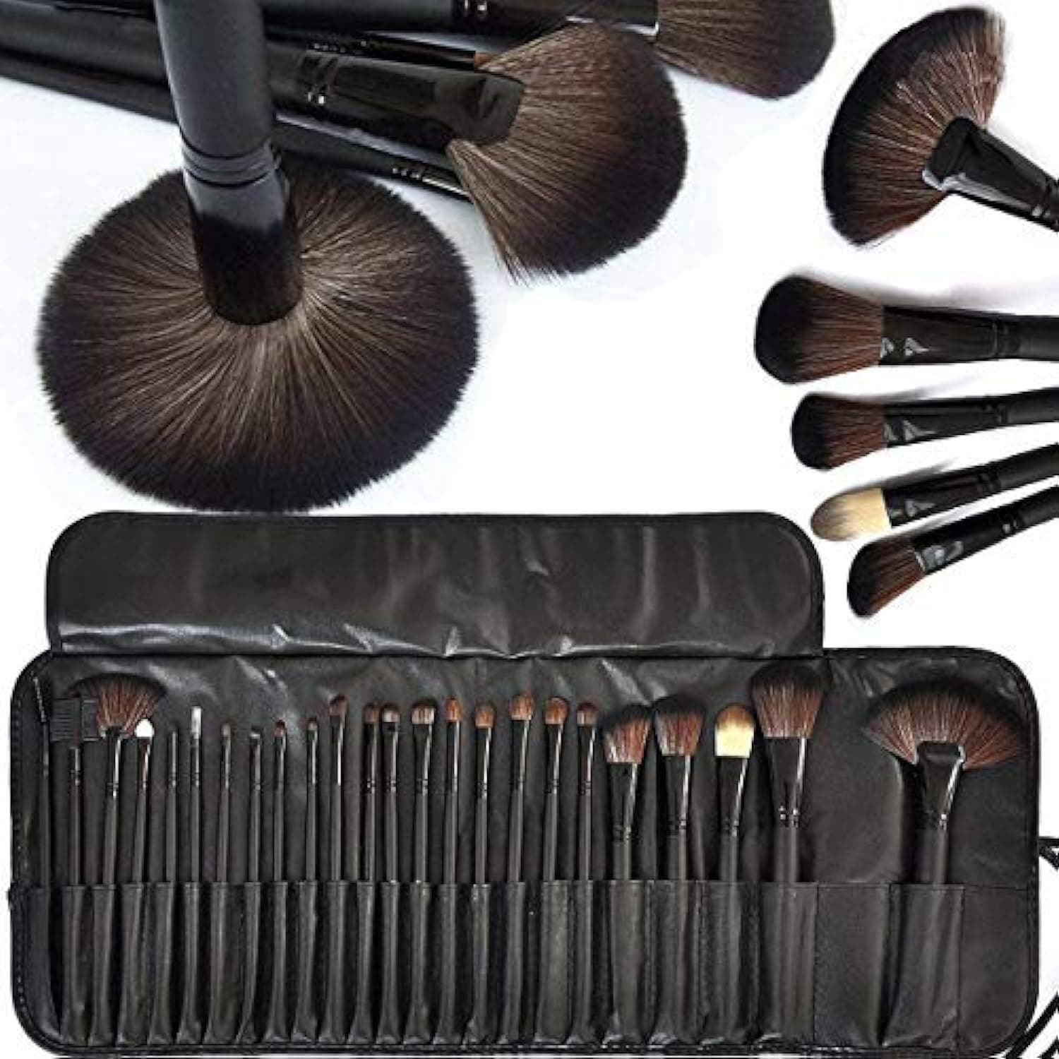 MACPLUS Premium Quality Makeup Brush Set, 24 Pieces Set with Black Leather Case
