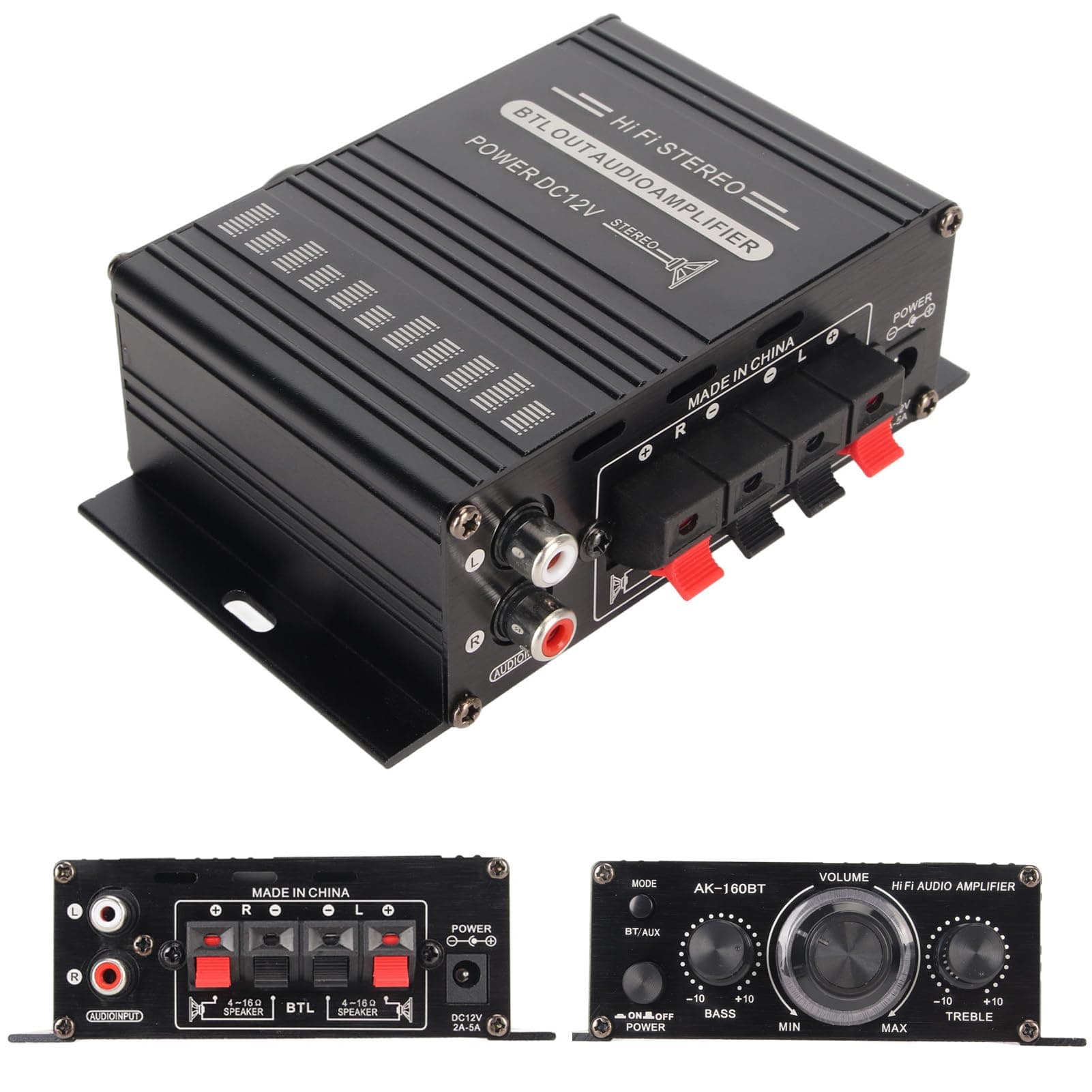 Power Amplifier, Bluetooth 5.0 Stereo Audio, 2 Channel Amplifier Receiver 20W x 2, DC 12V Mini Home Power Amplifier Universal for Karaoke Car Home Bar Party