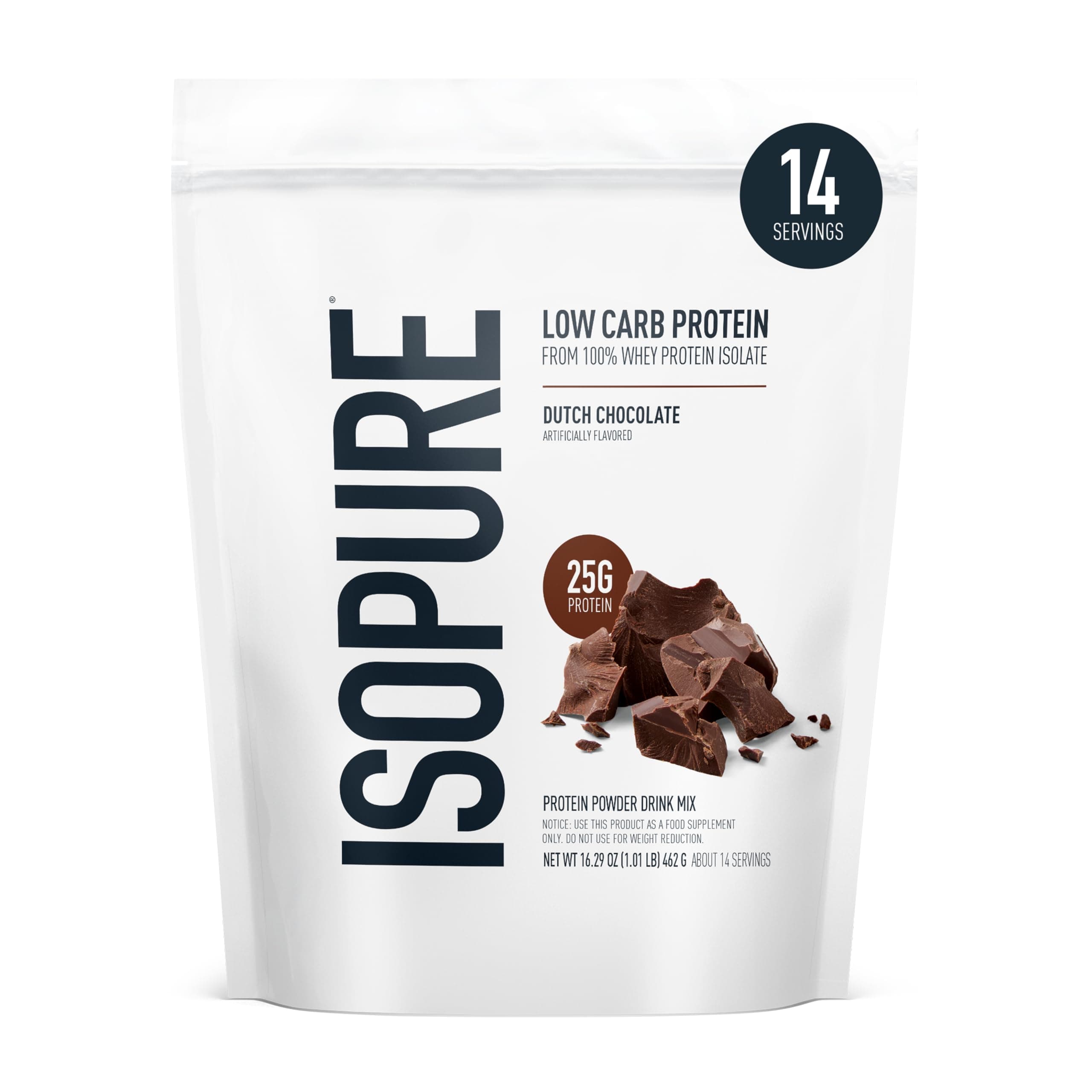 Low Carb Whey Protein Isolate Powder with Vitamin C & Zinc for Immune Support, 25g Protein, & Keto Friendly - Dutch Chocolate 1 LB, 14 Servings (454 G)