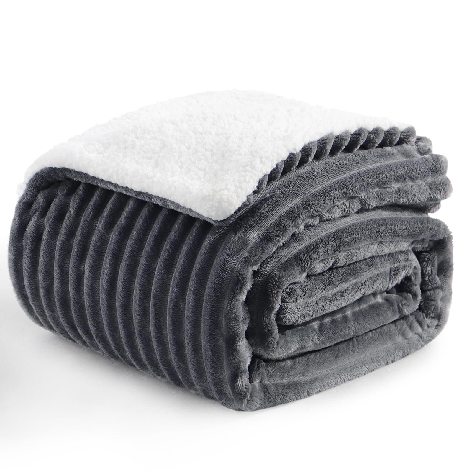 Aisbo Sherpa Fluffy Blanket Throws Dark Grey - Thick Warm Blanket 150 x 200 cm Soft Throw for Sofa Couch Bed, Decorative Jacquard Double Size Sherpa Fleece Blanket