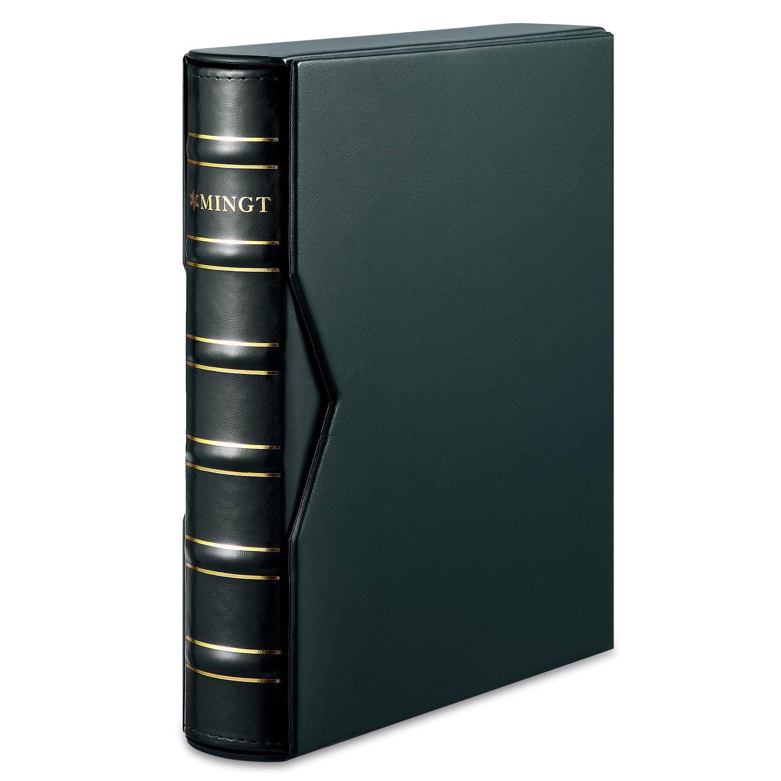 MUDOR Premium PU Classic Binder with Slipcase Paper Storage Case, 4 Ring Binder Albums Stockbook for Stamps, Documents, Coins, Bank Notes, Without Inner Pages (Green)