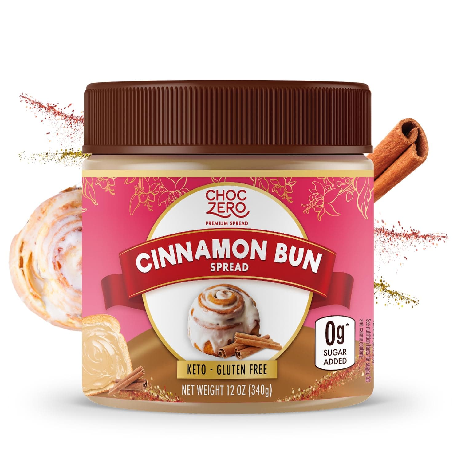Cinnamon Bun Spread, No Added Sugar, High Fiber, Low Carb Keto Breakfast & Dessert Spread, 12 oz Jar