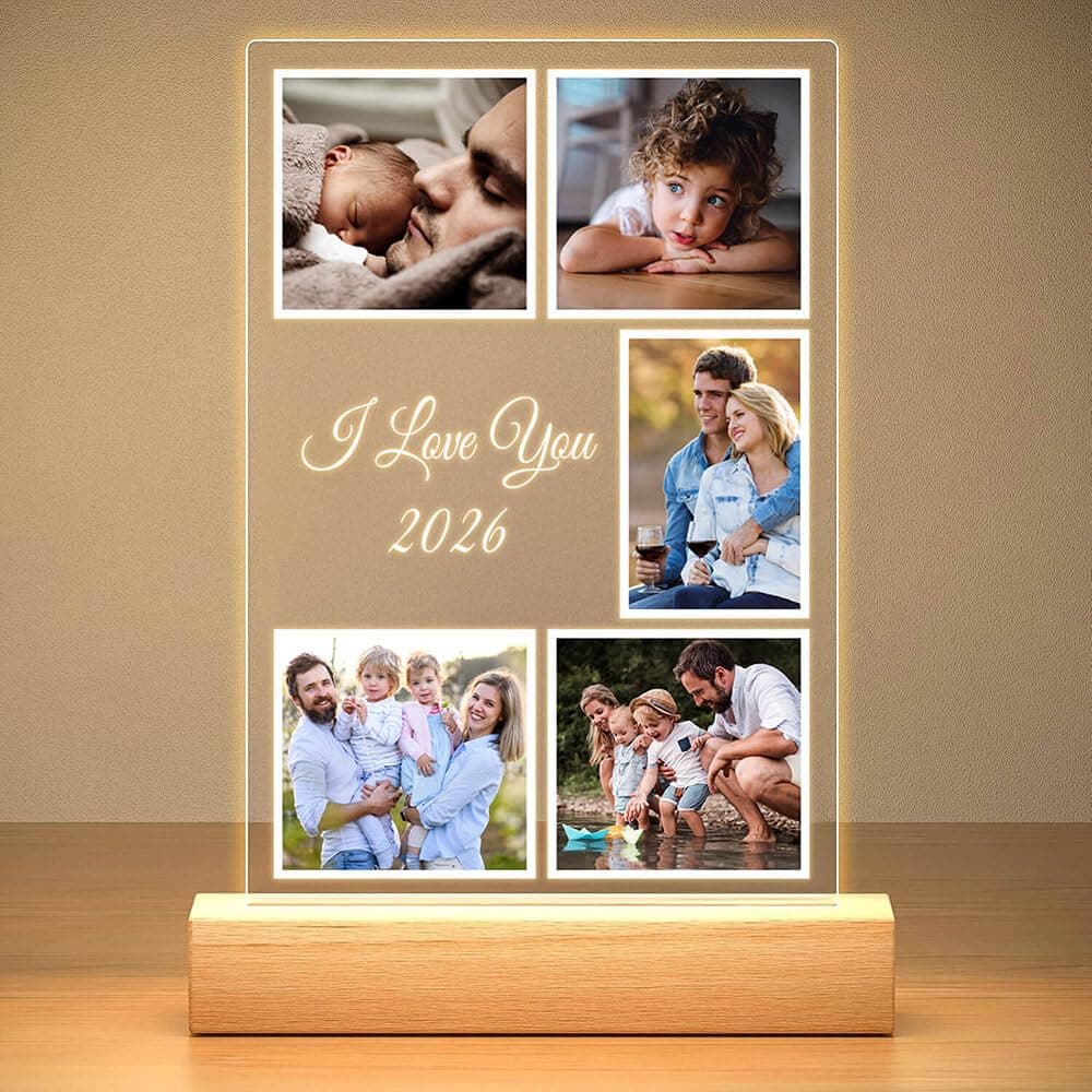 Custom Picture Frames with Photo, Personalized Photo Frame with Night Light, Customized Picture Frame, Personalized Mothers Day Gifts for Women Men Mom Dad Baby Kid Family