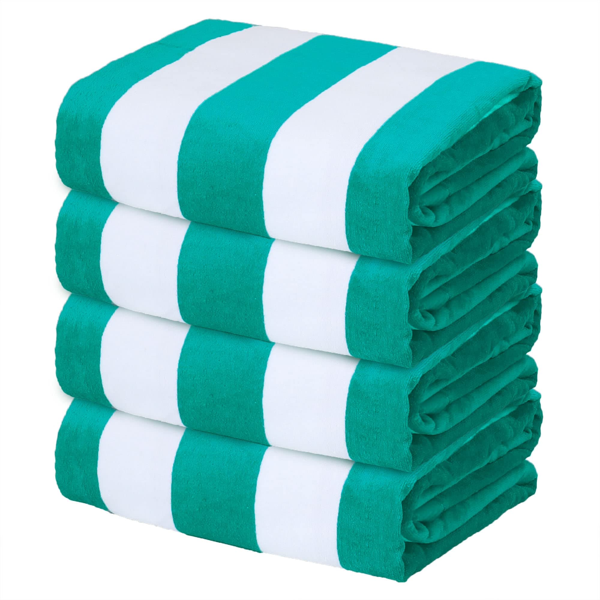 4 Pack Cotton Oversized 35x70 Inches Soft Cabana Stripe Thick Beach Towel, Super Absorbent Travel Bath Pool Towel (Turquoise)