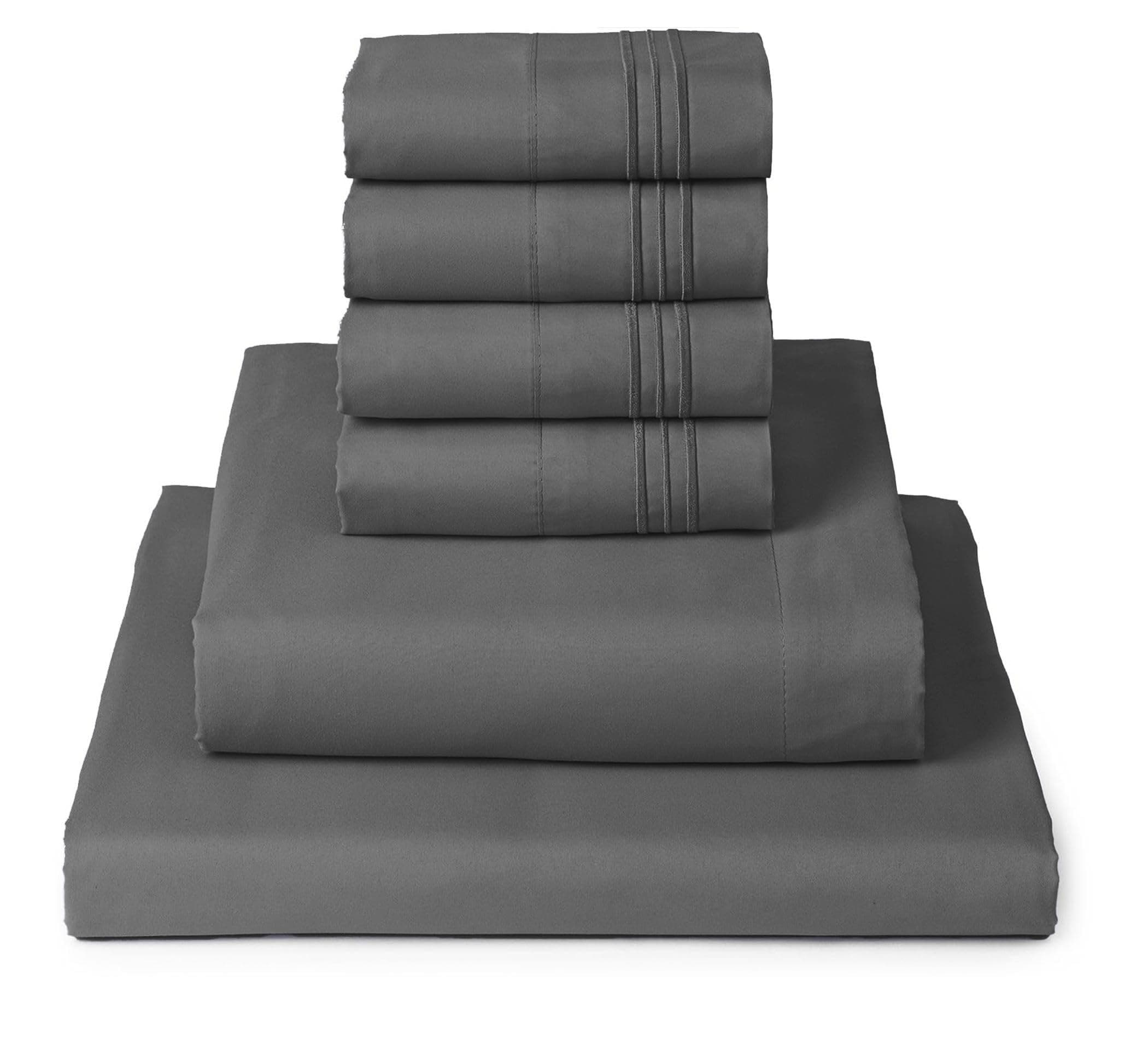 Mellanni Queen Sheet Set - 6-Piece Iconic Collection Bedding, (Including 4 Pillowcases), 16-Inch Deep Pocket, Easy Care, Extra Soft, Cooling Sheets, Brushed Microfiber - Gray