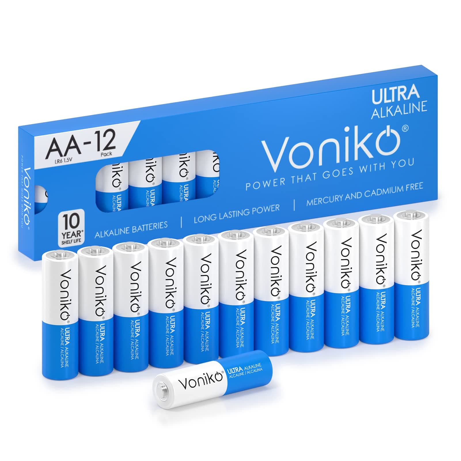 Premium Grade AA Batteries - (12 Pack) - Alkaline Double A Battery - Ultra Long-Lasting, Leakproof 1.5v Batteries - 10-Year Shelf Life