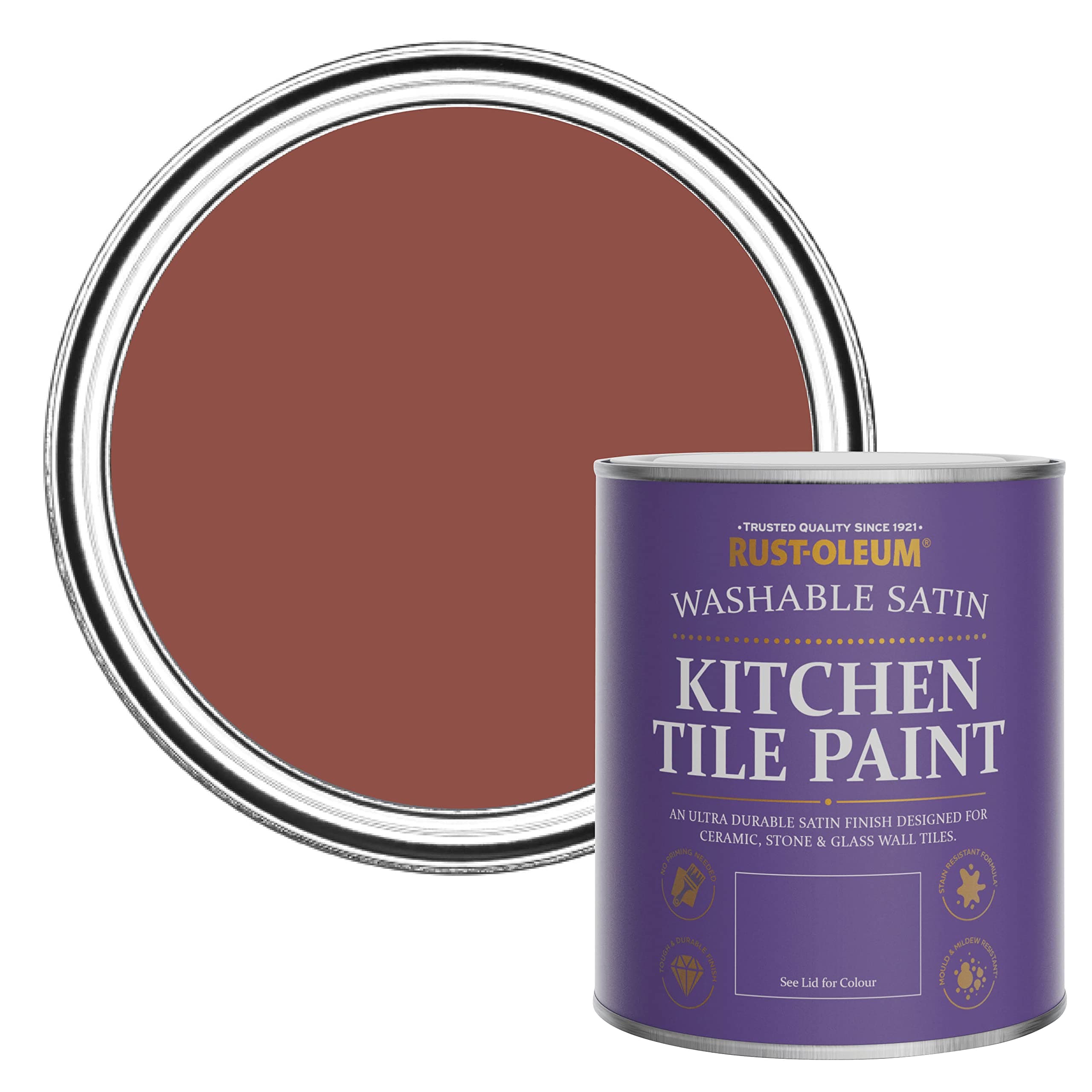 Rust-Oleum Red water resistant Kitchen Tile Paint in Satin Finish - Fire Brick 750ml