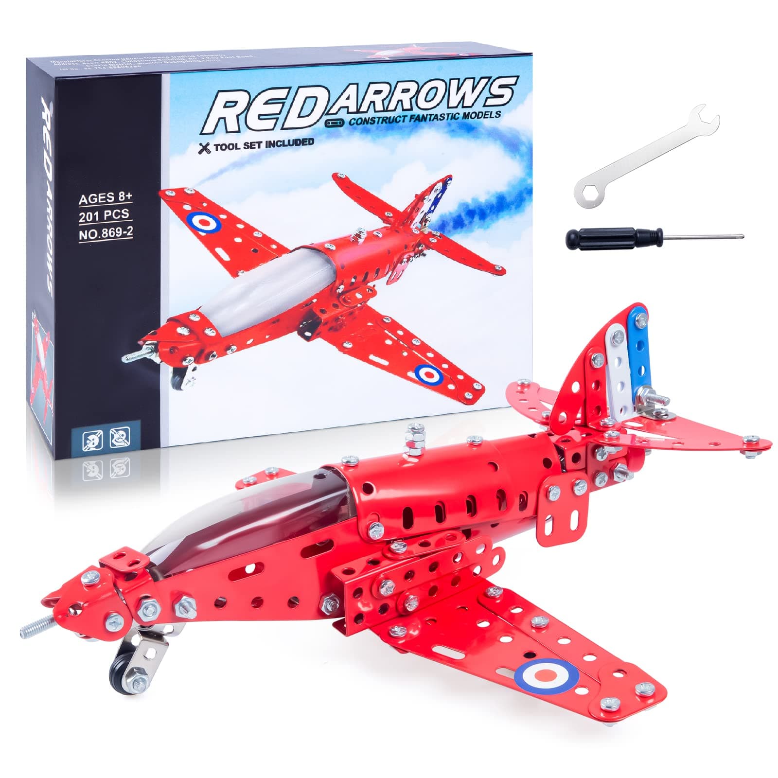 Assembled Model Plane Kit Building Toy, 201 Pieces Airplane Building Kit for Kids Age 8-12, Educational Model Kit Gifts for Teenage Boys & Girls 8+, Red, 7*9*3 inch