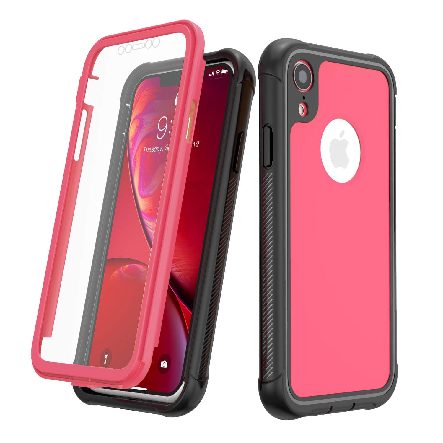 Eonfine iPhone XR Case, Xr phone case Full Body Protective Cover with Built-in Screen Protector Shockproof Clear Bumper Case for apple iPhone XR 6.1 Inch(Rose Red)
