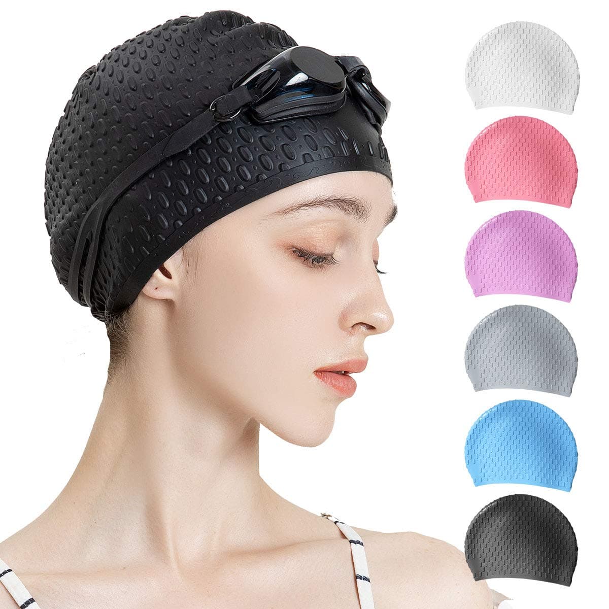 Tripsky Silicone Swim Cap,Comfortable Bathing Cap Ideal for Curly Short Medium Long Hair, Swimming Cap for Women and Men, Shower Caps Keep Hairstyle Unchanged