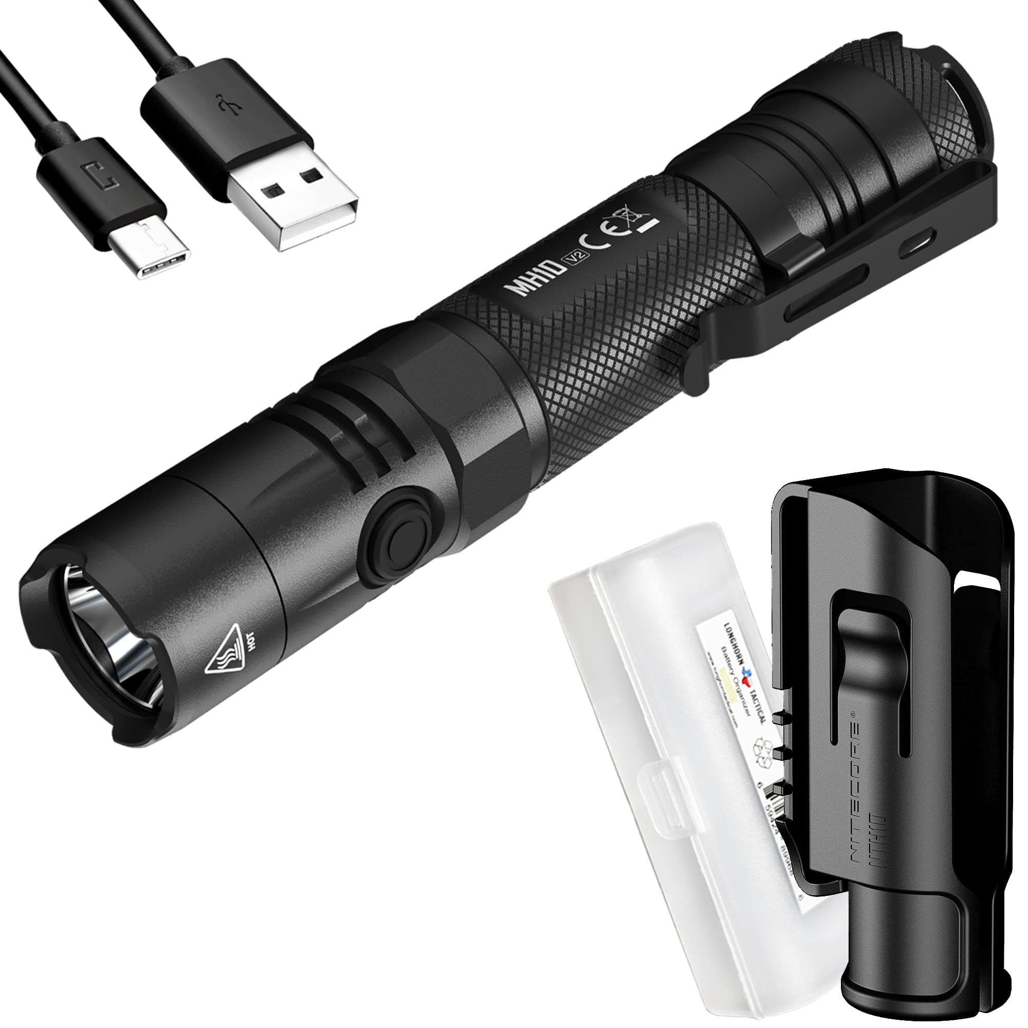 MH10 v2 Rechargeable Flashlight, 1200 Lumen LED USB-C Fast Charging Side Switch Compact for EDC Pocket Carry with LumenTac Organizer