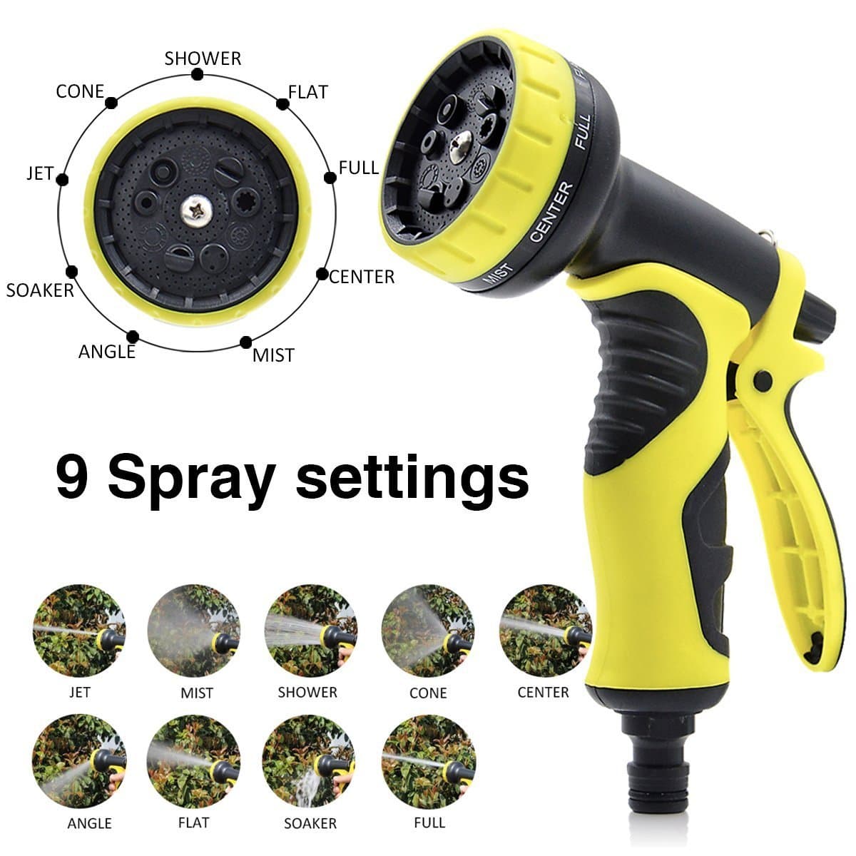 Garden Hose Nozzle,9 Adjustable Watering Patterns Spray Gun Super Lightweight Spray Nozzle for Lawns,Plants,Cars & Pets