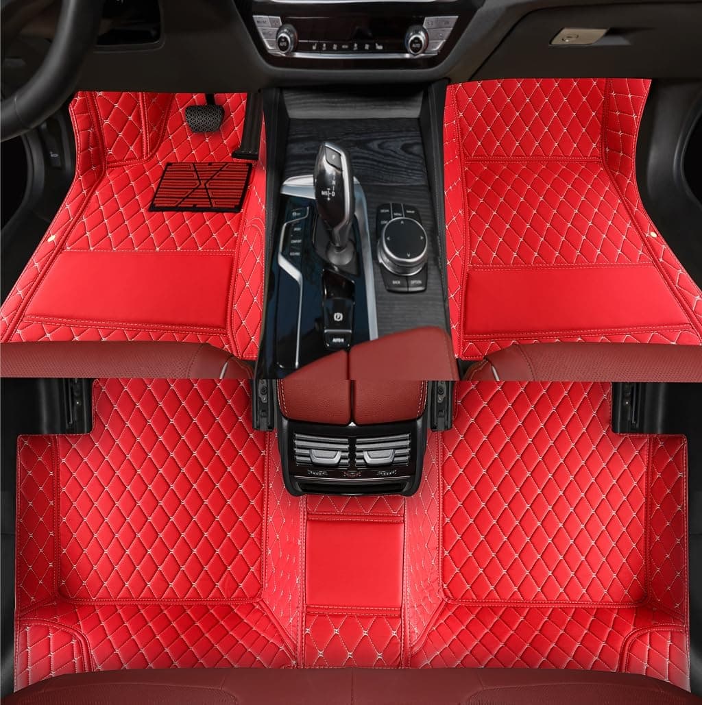 Custom Personalized Floor Mats for Cars,Luxury Full Coverage All Weather Car Floor Mats,Anti-Slip Leather Car Mat Set ,Custom Floor Mats for 99% of Cars, Trucks & SUVs (red White)