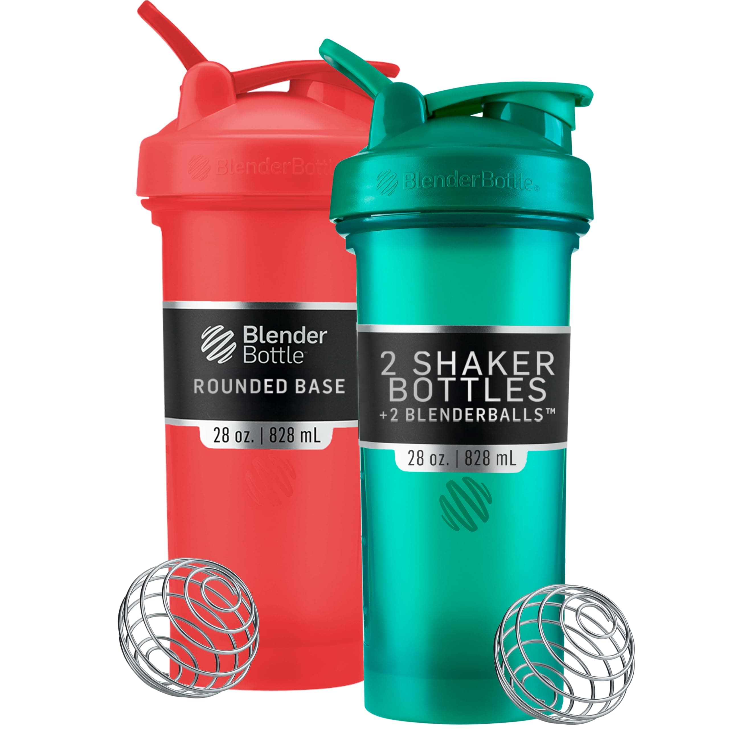 BlenderBottle Classic V2 28-Ounce Shaker Bottle, 2-Pack: Red and Green