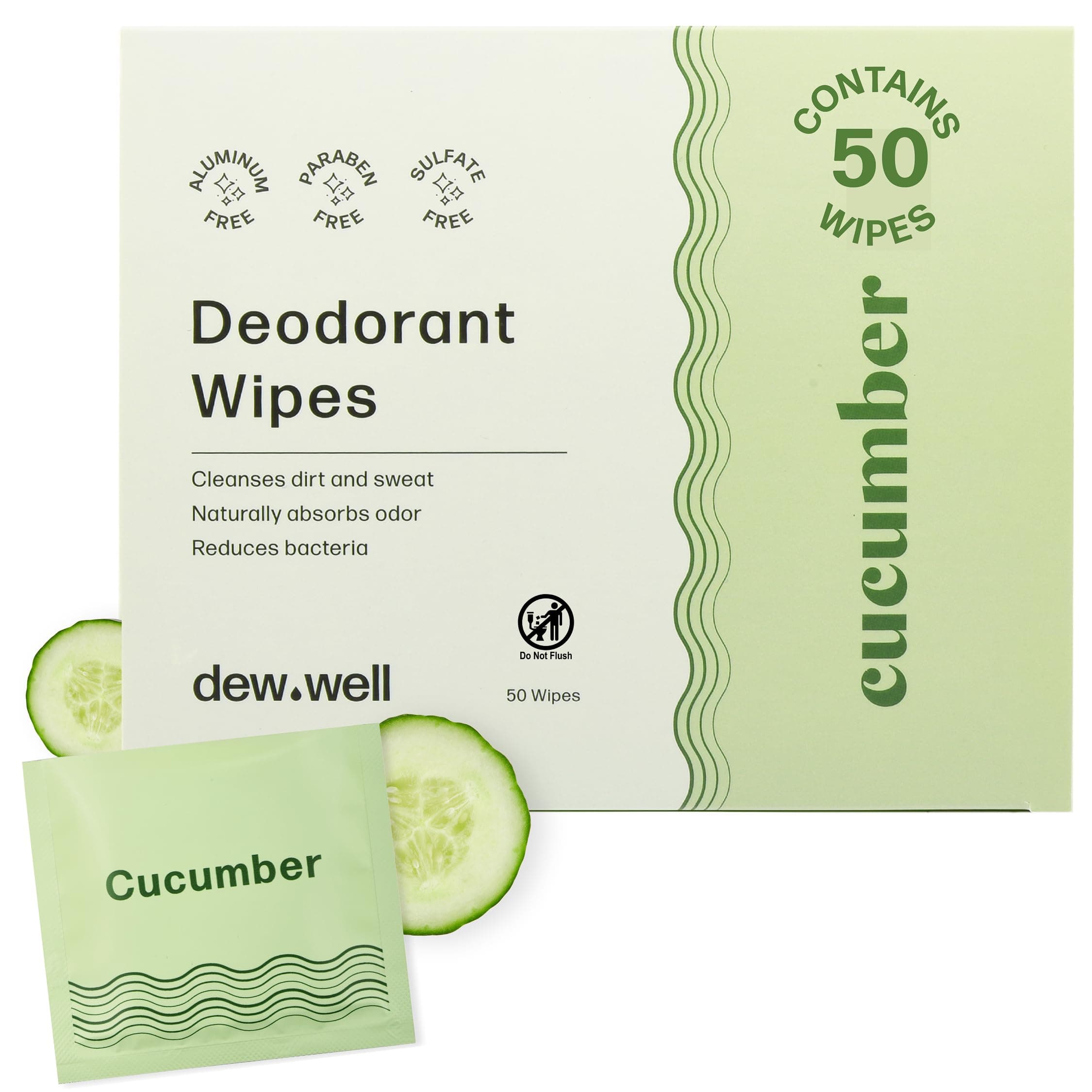 Refresh Deodorant Wipes - 50 Individually Wrapped Wet Wipes for Body, Face, and Armpits - Travel Size Toiletries for Men and Women - Aluminum, Paraben, and Sulfate Free (Cucumber Scent)