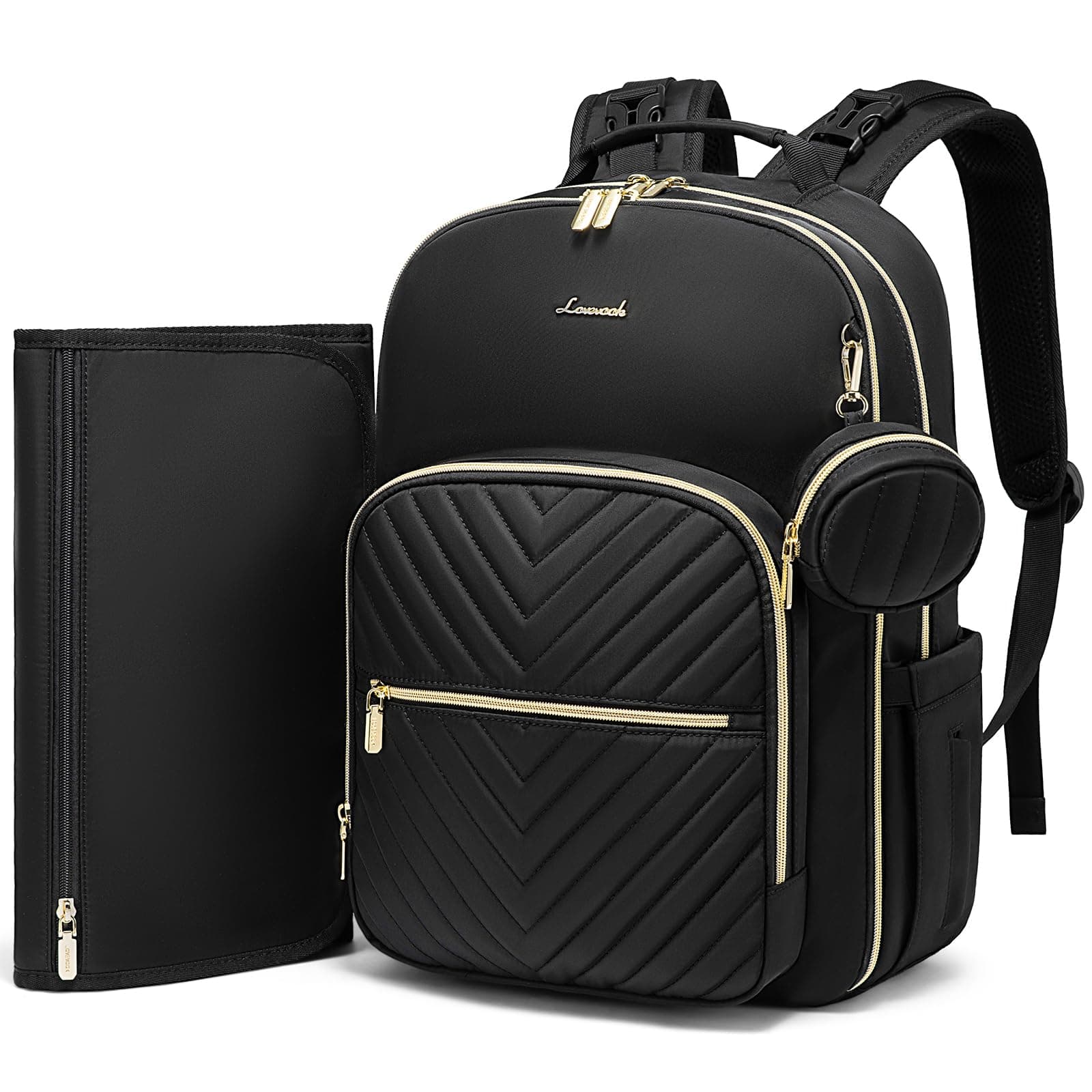 LOVEVOOK Diaper Bag Backpack, Quilted Baby Bag with Changing Pad & Pacifier Holder, Waterproof Travel Diaper Bags for Baby Boys Girls, Stylish and Large Capacity, Black