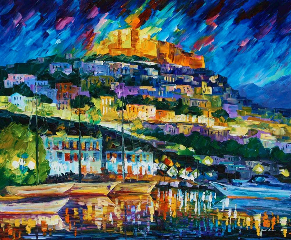 Limited Edition Modern Wall Art Decor Print On Canvas By Leonid Afremov - Greece, Lesbos Island