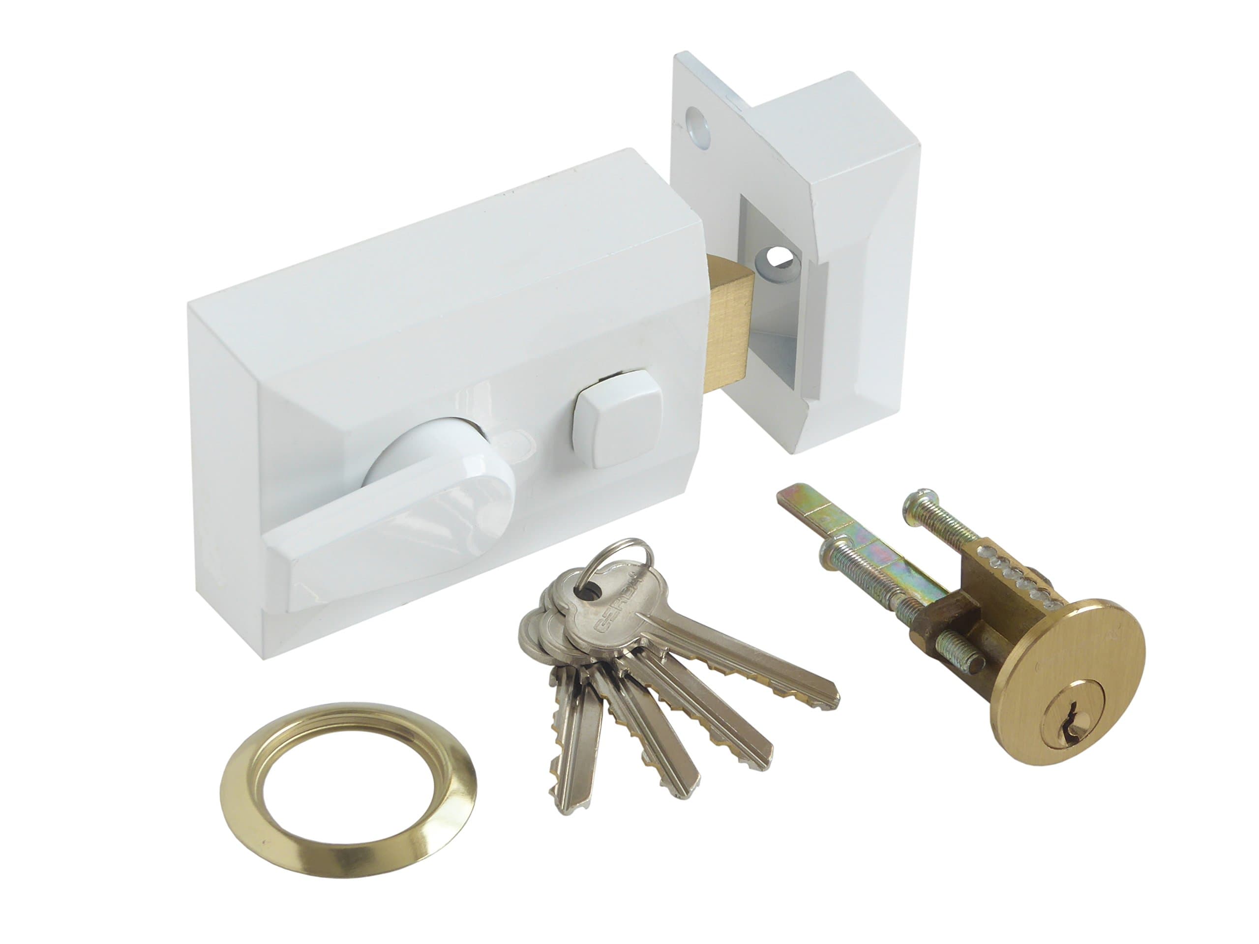 Gerda Standard Deadlocking Night Latch with Rim Cylinder White