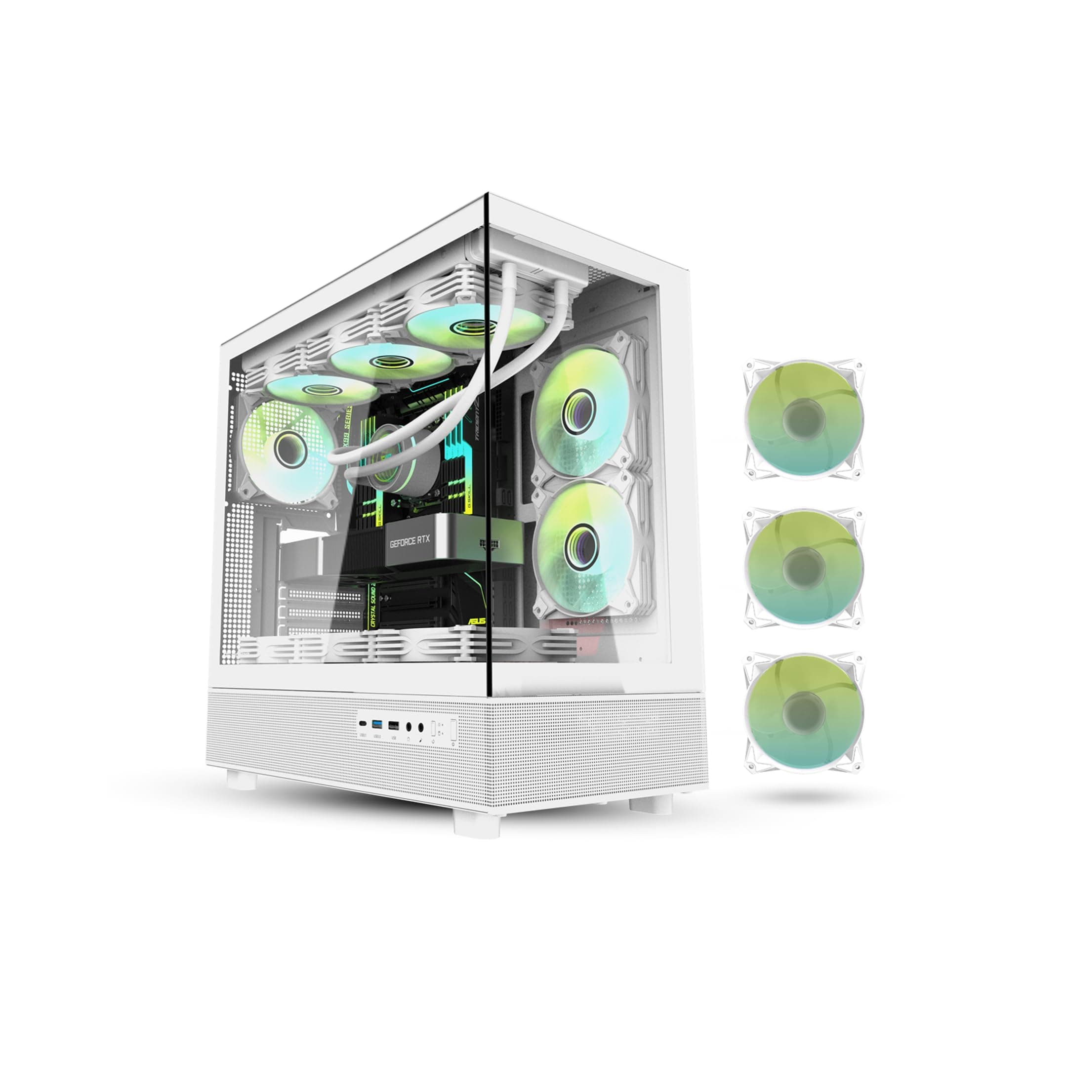 Darkflash DPX90 ATX/M-ATX/M-ITX Gaming Pc case With 3 ARGB Fans, 270 Panoramic Pillarless Design, Tempered Glass Panels, Supports 360mm Radiators, USB Type-C Included Gaming Case (White)