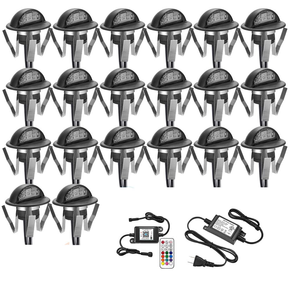WiFi Wireless Recessed LED Deck Lighting Kit, FVTLED Pack of 20 Smart Phone APP Controlled Φ1.38 Half Moon In Ground Outdoor Landscape LED RGB Lights Working with Android & iOS Alexa Echo, Black