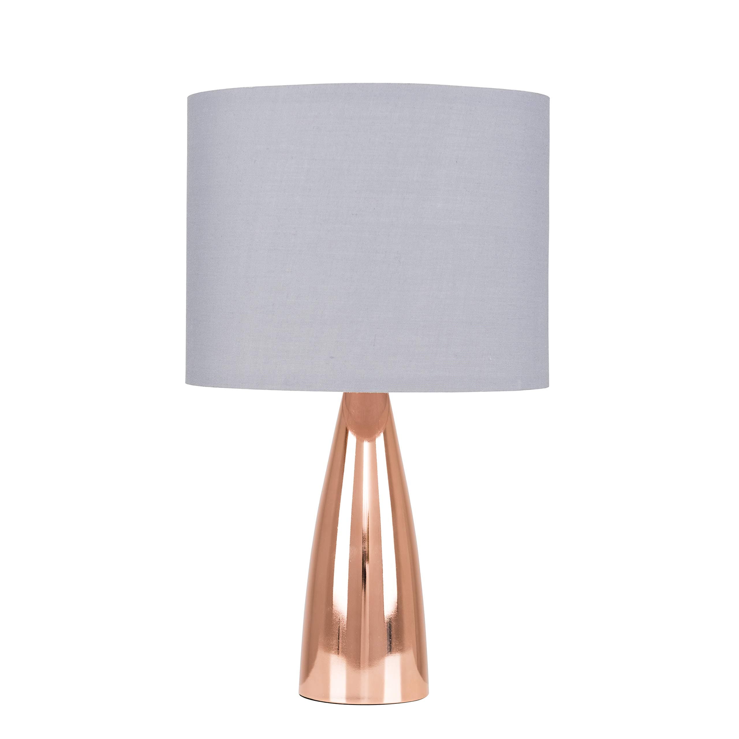Modern Polished Copper Bullet Table Lamp with a Grey Cylinder Shade