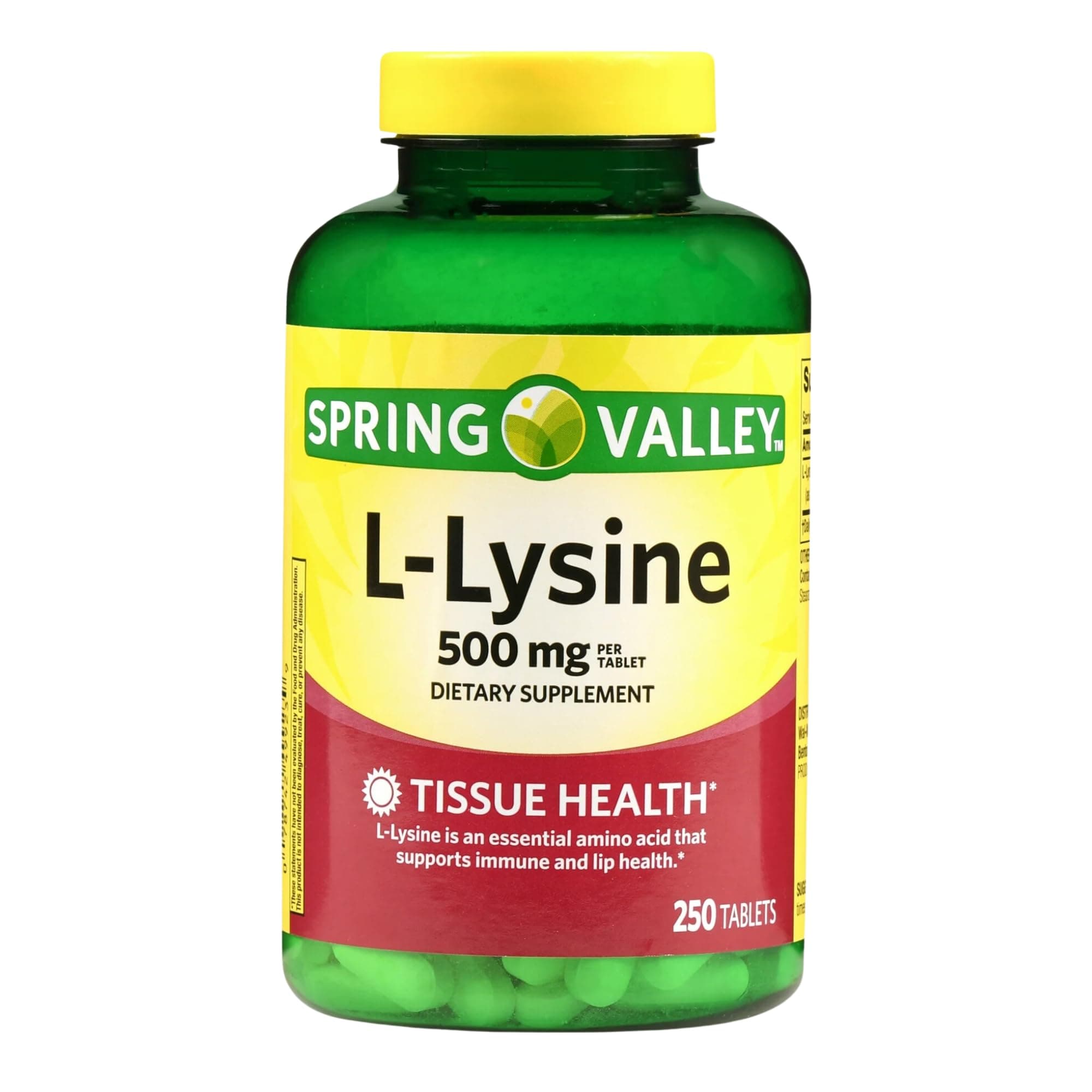 L Lysine 500mg Tablets, 250 Count, Super Lysine Immune Support & Healthy Skin* by Spring Valley (Pack of 1)