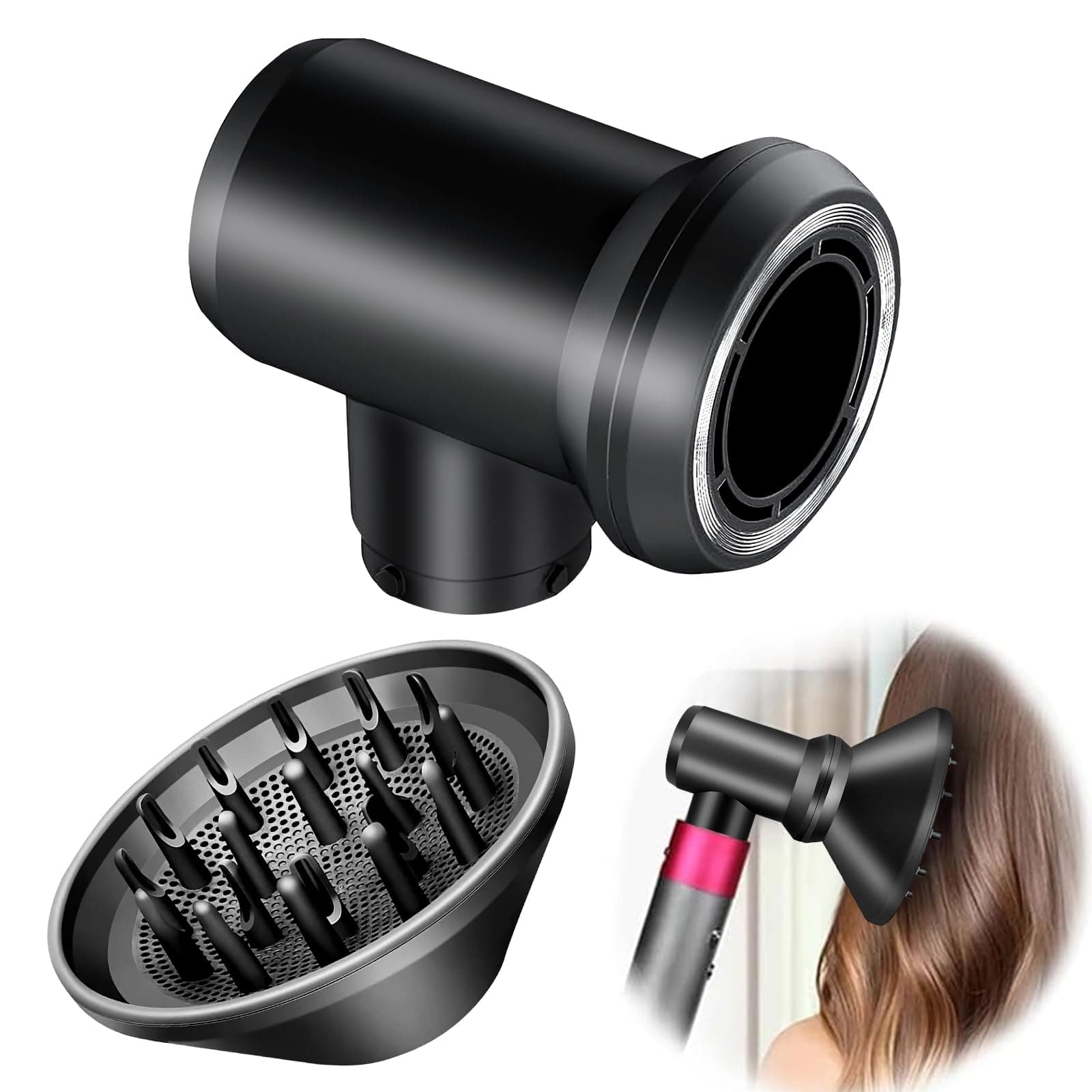Diffuser and adapter for Airwrap Styler for Airwrap Styler in a hair dryer combination
