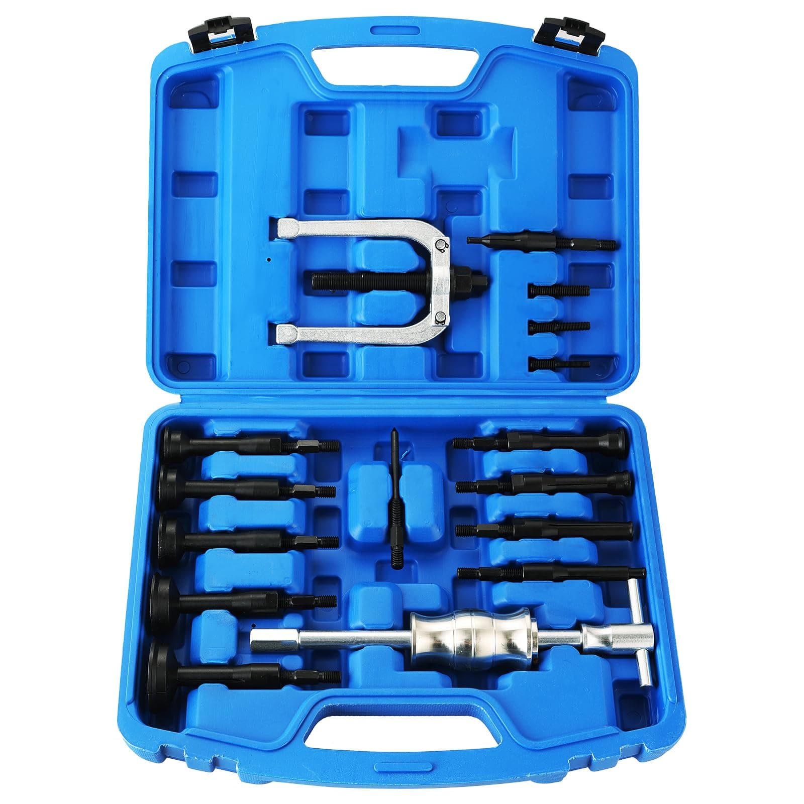 DASBET 16PCS Blind Inner Bearing Puller Blind Hole Remover Extractor Set Slide Bearing Race and Seal Puller Extractor Kit with Slide Hammer Inner Blind Bearing Removal Tool Set with Case