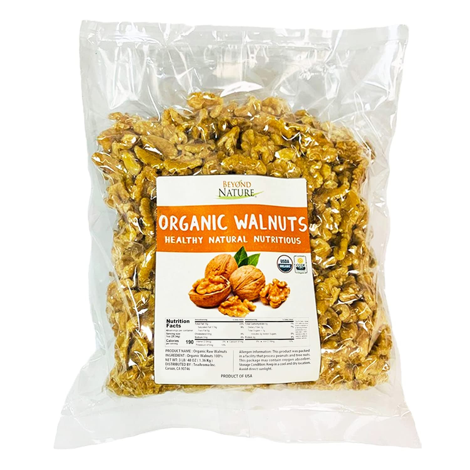 Organic Raw Walnuts – Unsalted 3 Pound (48 oz) Vacuum Sealed, Non GMO, No Salt, Low Carb, Keto Friendly & Vegan Snack