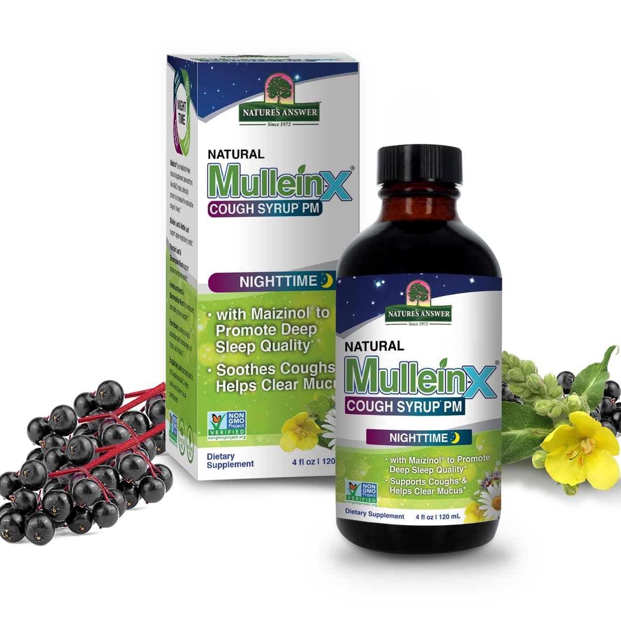 Mullein X Cough Syrup PM 4 Fluid Ounce | Upper Respiratory, Sleep, Stress Support | Non-GMO | Vegan | Gluten Free